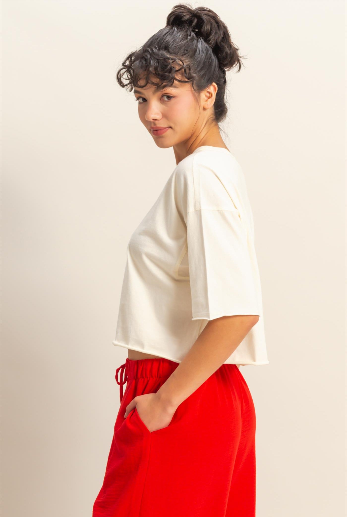 Wholesale Drop Shoulder Crew Neck Wide Fit Tee Clothing Tops DZ25A757 OFF WHITE DOUBLE ZERO