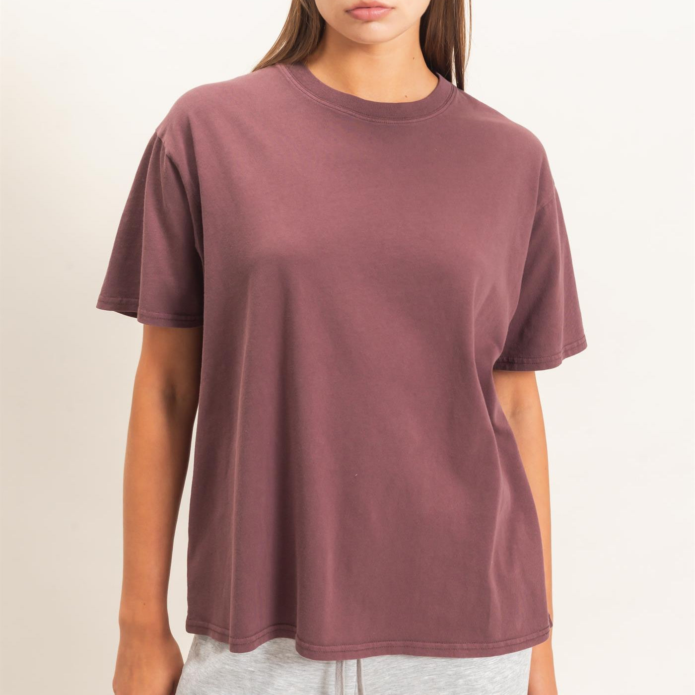 Wholesale Crew Neck Pigment Dye T-Shirt Clothing Tops DZ26E448 COCOA DOUBLE ZERO