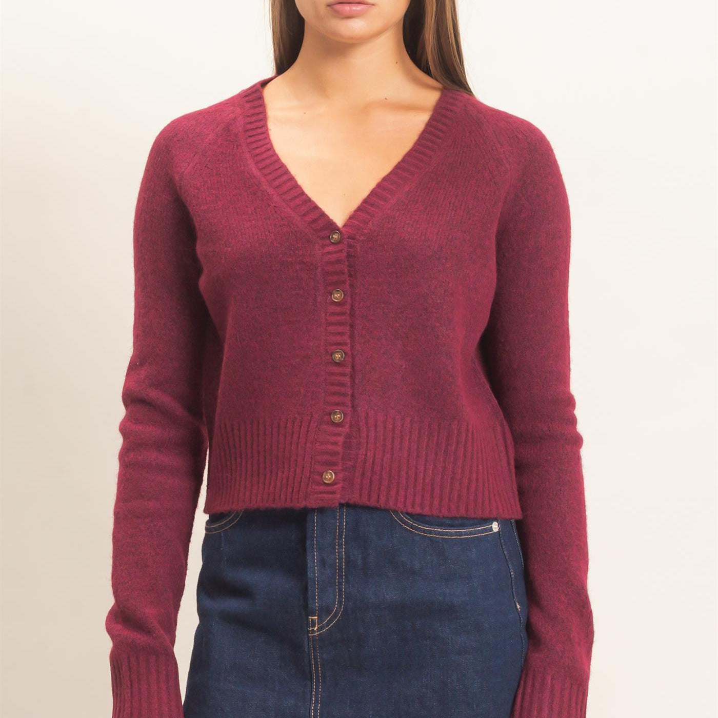 Wholesale V-Neck Cardigan Cardigans DZ26E326 DARK CHERRY DOUBLE ZERO