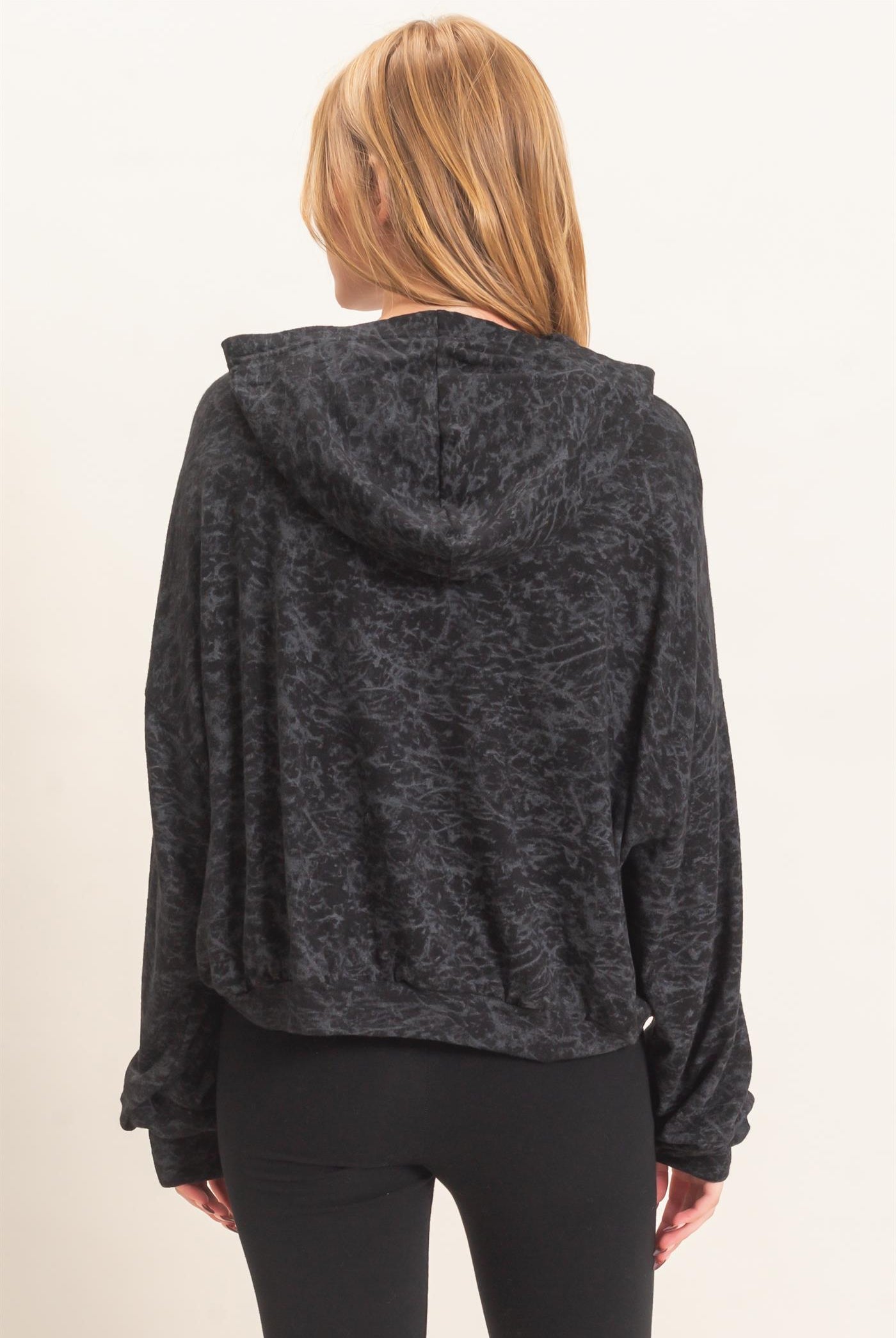 Wholesale Abstract Print Zip-Up Hoodie Hoodies HF26E735 BLACK HYFVE