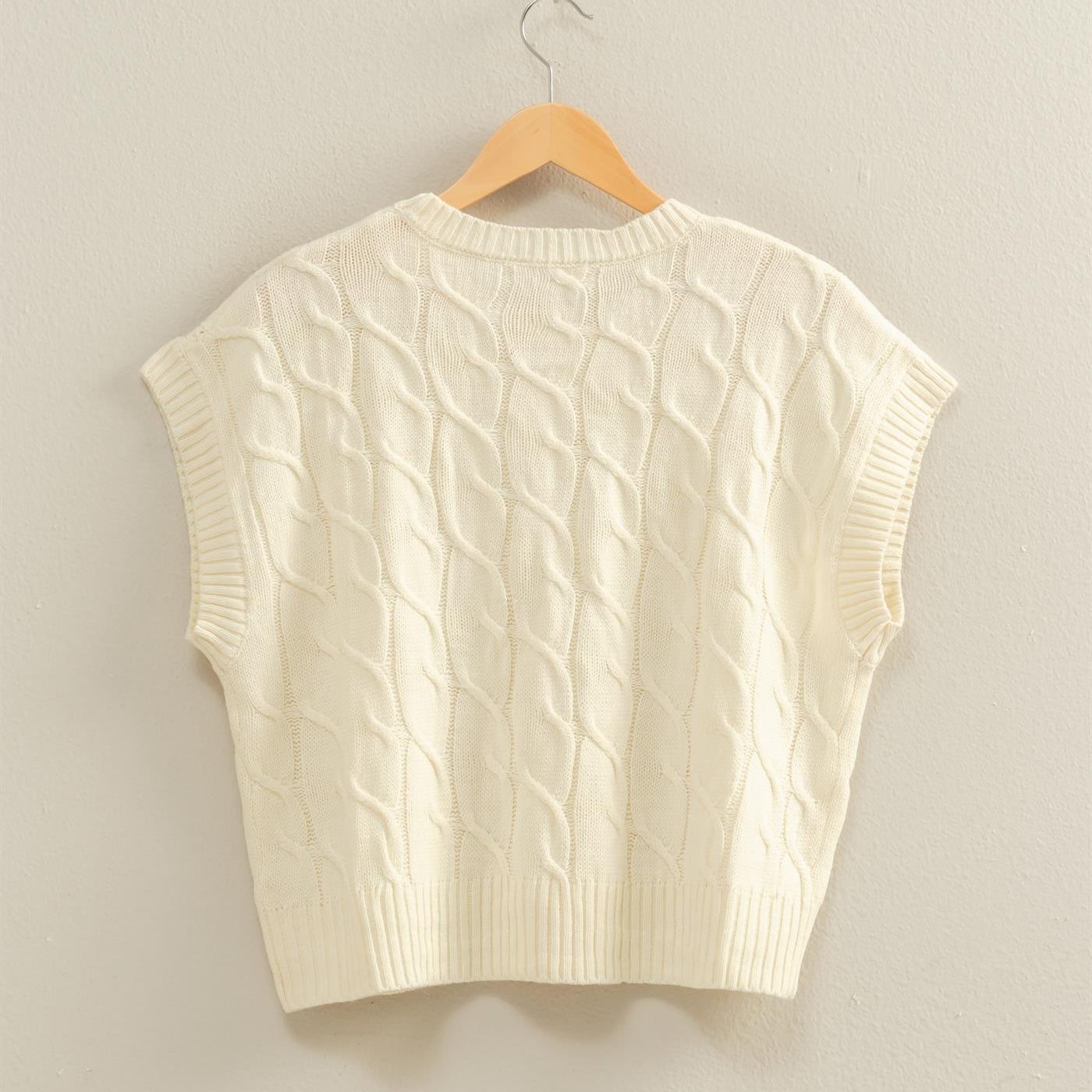 Wholesale Sleeveless Oversized Cable Knit Sweater Vest Vests DZ25C905 CREAM DOUBLE ZERO