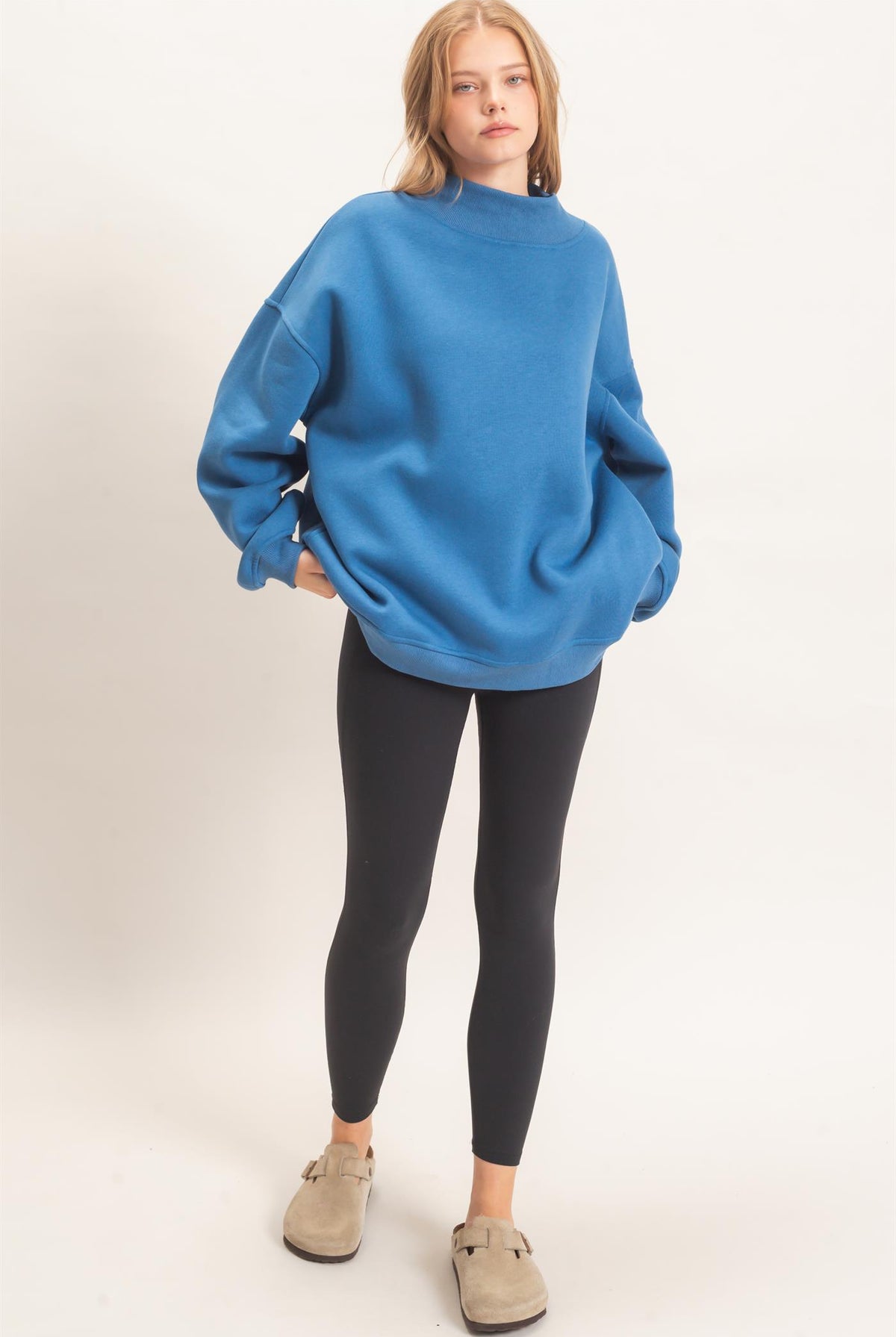 Wholesale Enzyme Washed Mock Neck Sweatshirt Sweatshirts HF26E222 COBALT BLUE HYFVE