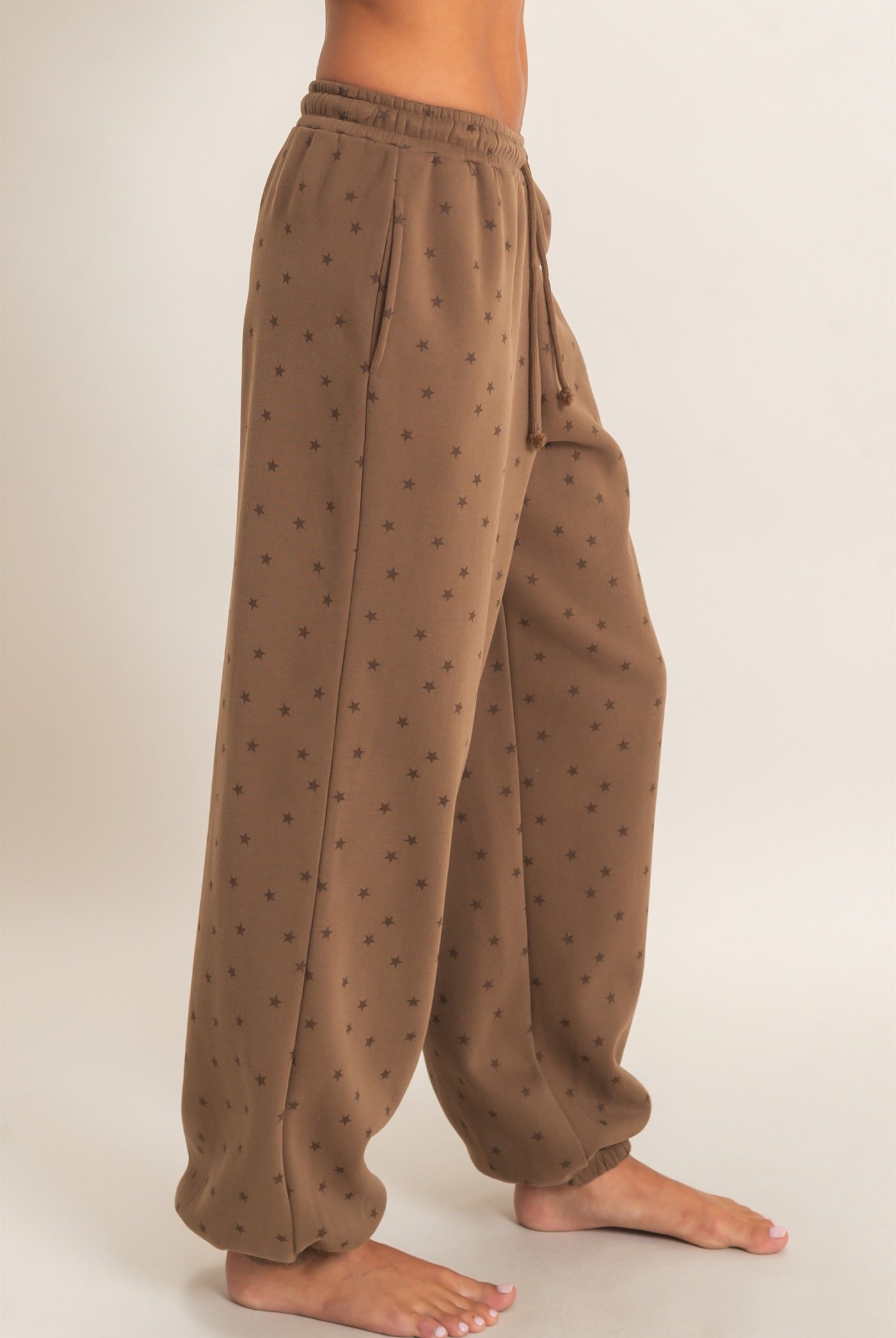 Wholesale Star Print Elastic Waist Jogger Pants Joggers DZ26E287 MOCHA DOUBLE ZERO