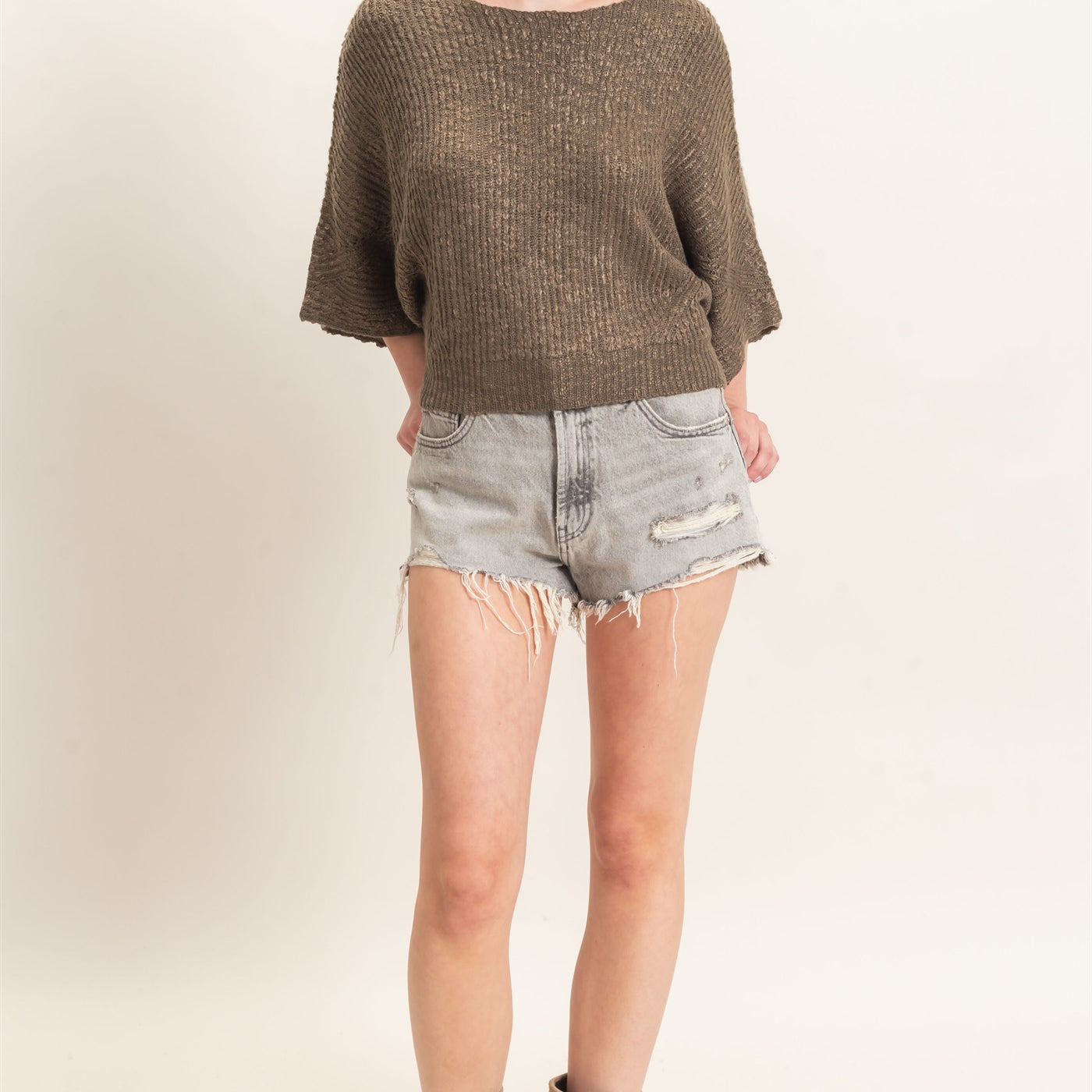 Wholesale Ribbed Boat Neck Sweater Sweaters HF26F201 OLIVE HYFVE