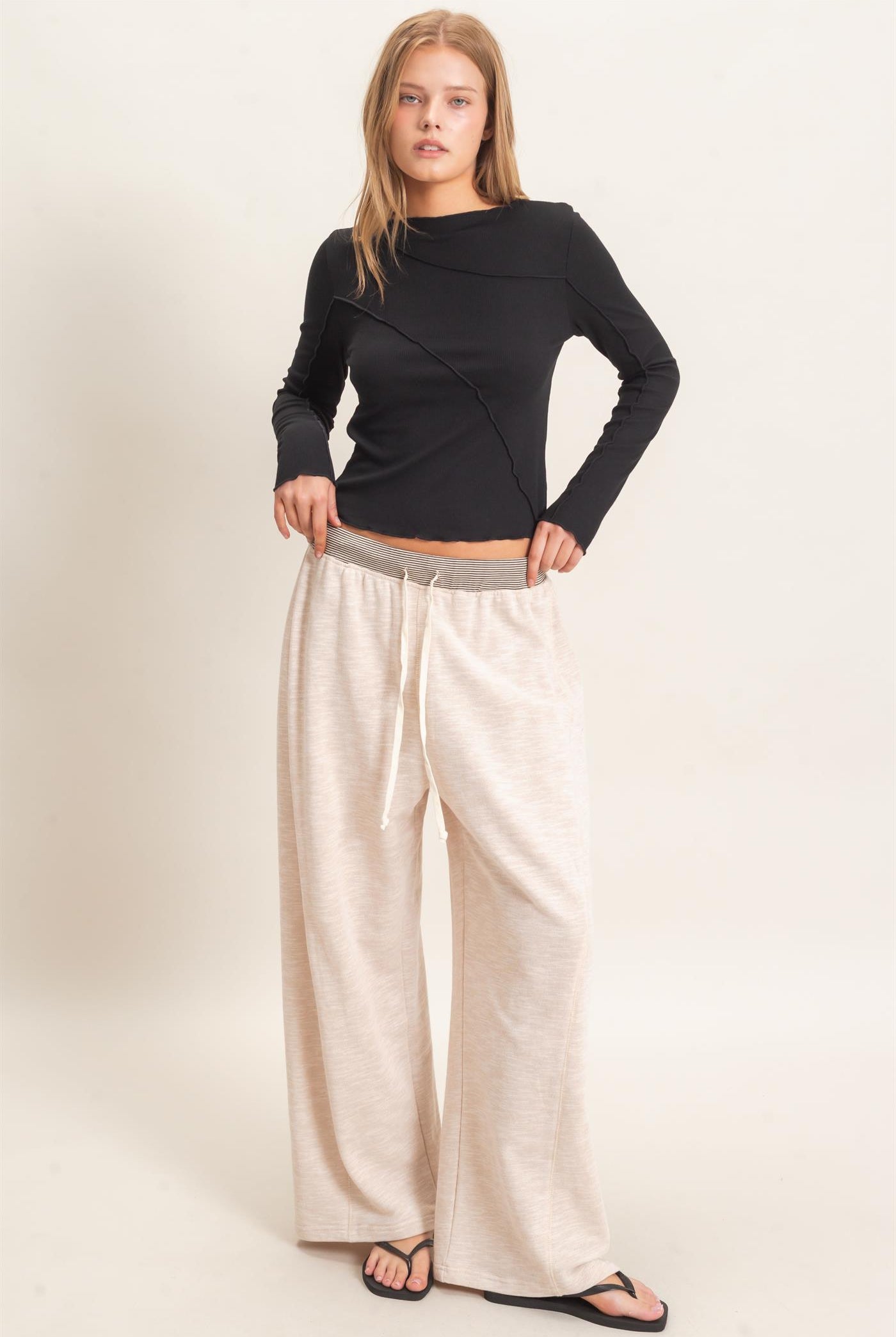 Wholesale Striped Waist Drawstring Pants Pants HF26E558 OATMEAL HYFVE