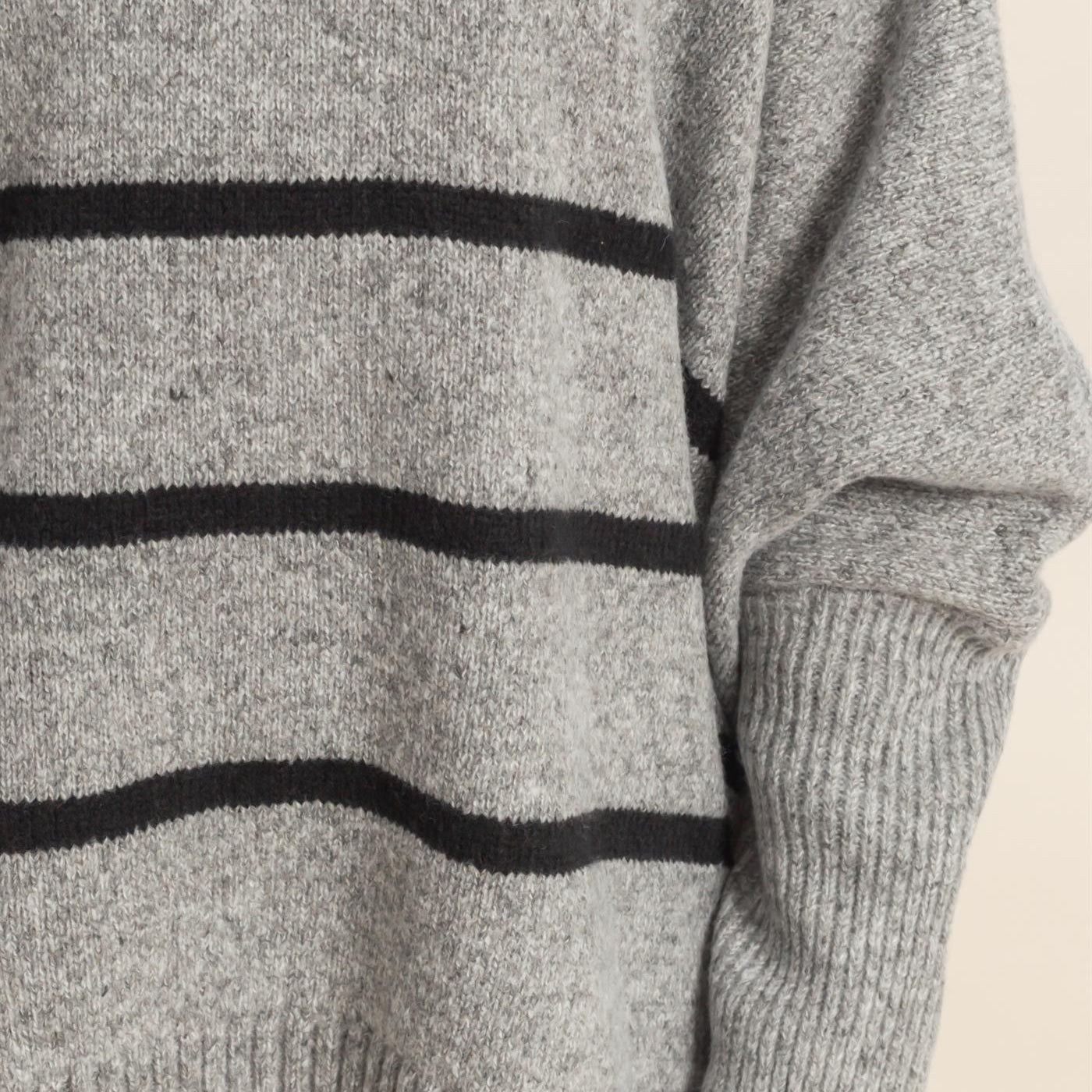 Wholesale Striped Turtle Neck Oversized Sweater Sweaters HF25F290 HEATHER GRAY HYFVE