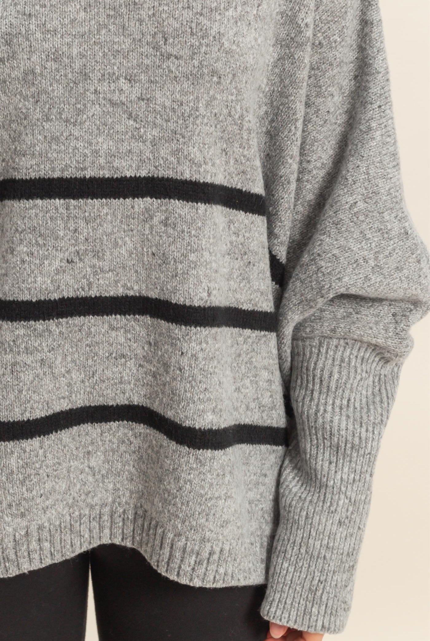 Wholesale Striped Turtle Neck Oversized Sweater Sweaters HF25F290 HEATHER GRAY HYFVE