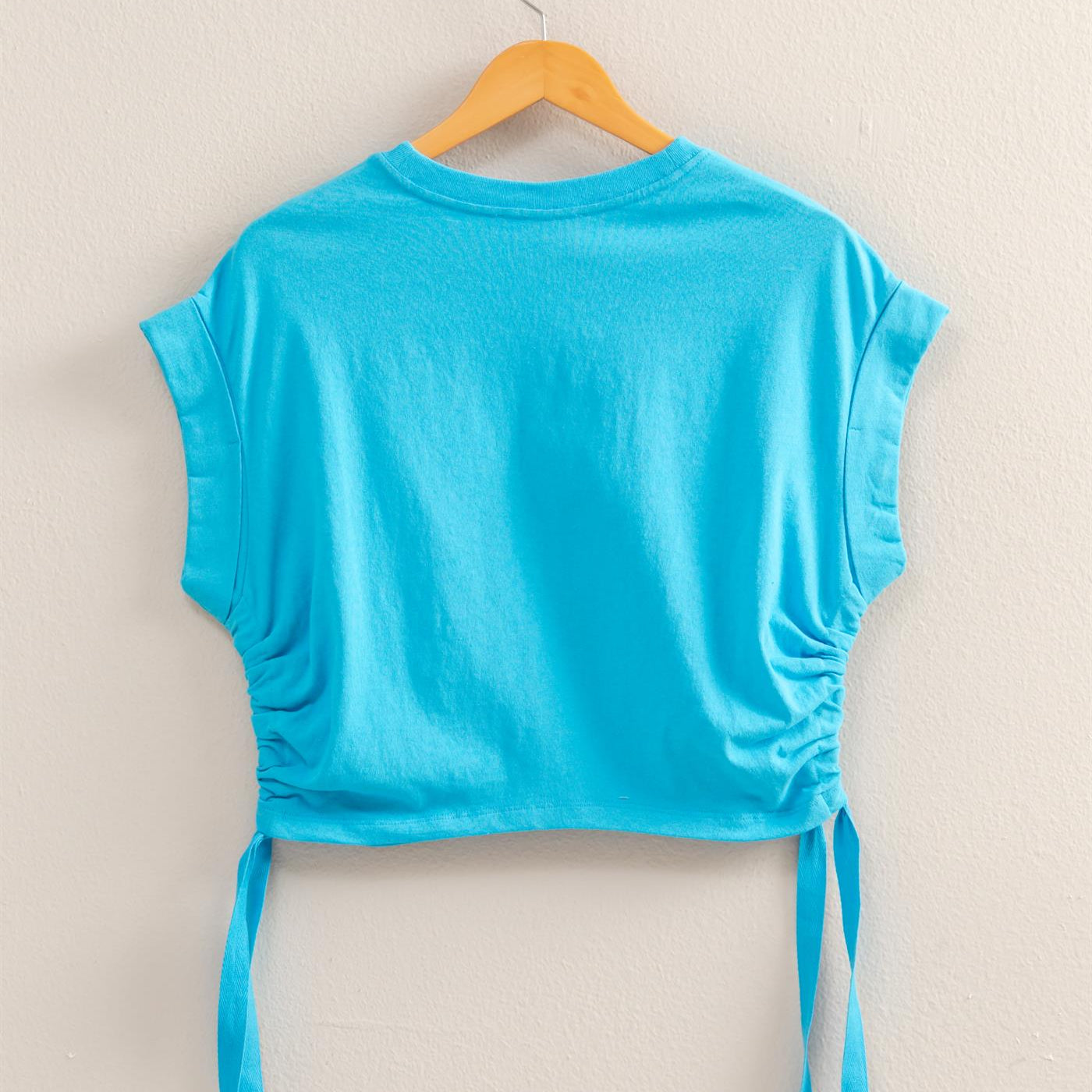Wholesale Short Sleeve Side Tie Detail Top Clothing Tops DZ25C113 AQUA BLUE DOUBLE ZERO