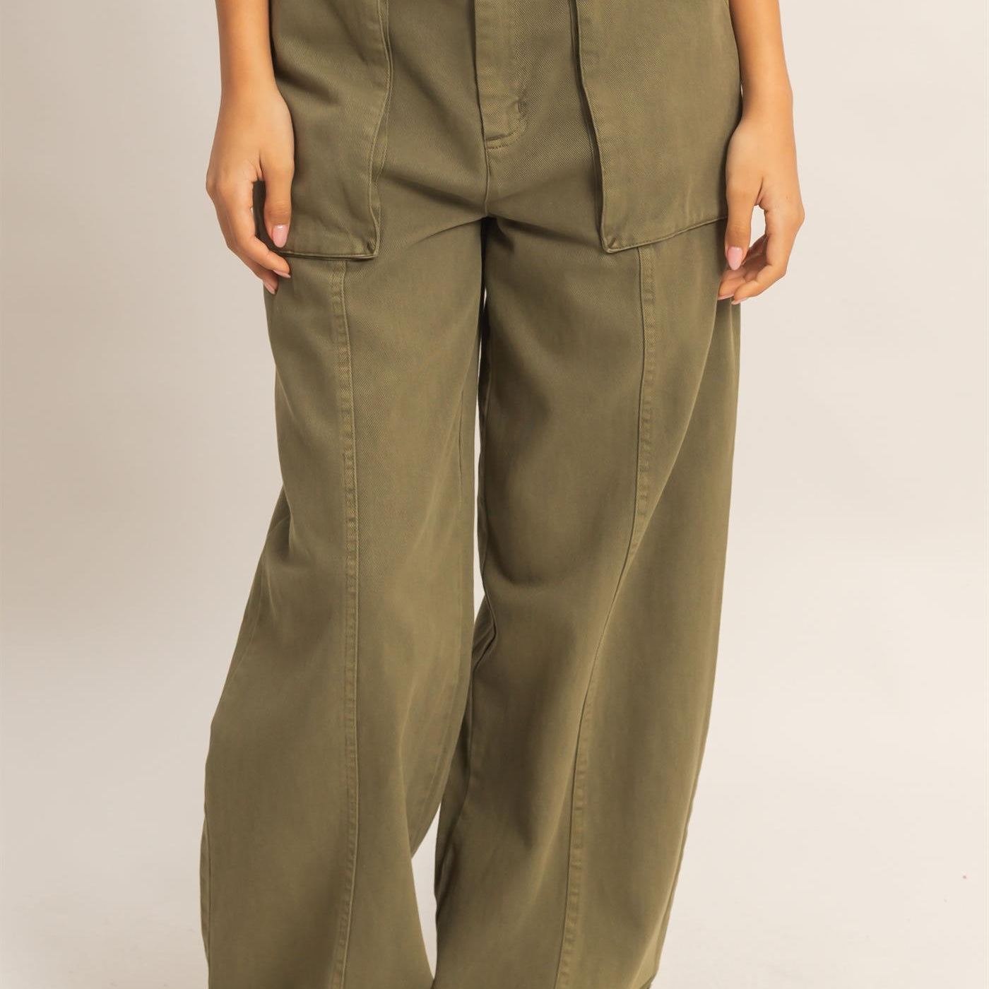 Wholesale High Rise Cargo Pants With Ankle Ties Pants DZ24C156 MOSS DOUBLE ZERO