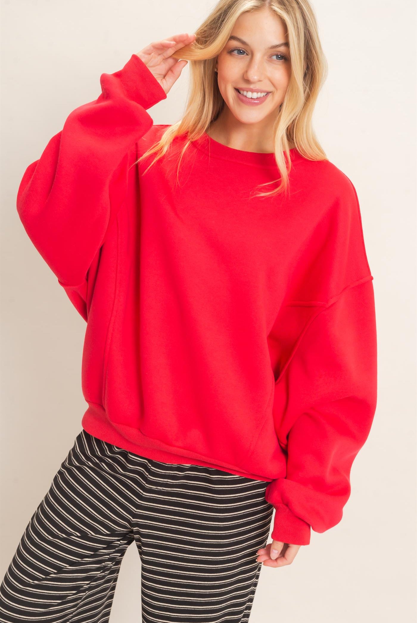 Wholesale Oversized Dropped Shoulder Sweatshirt Sweatshirts HF26F141 RED HYFVE