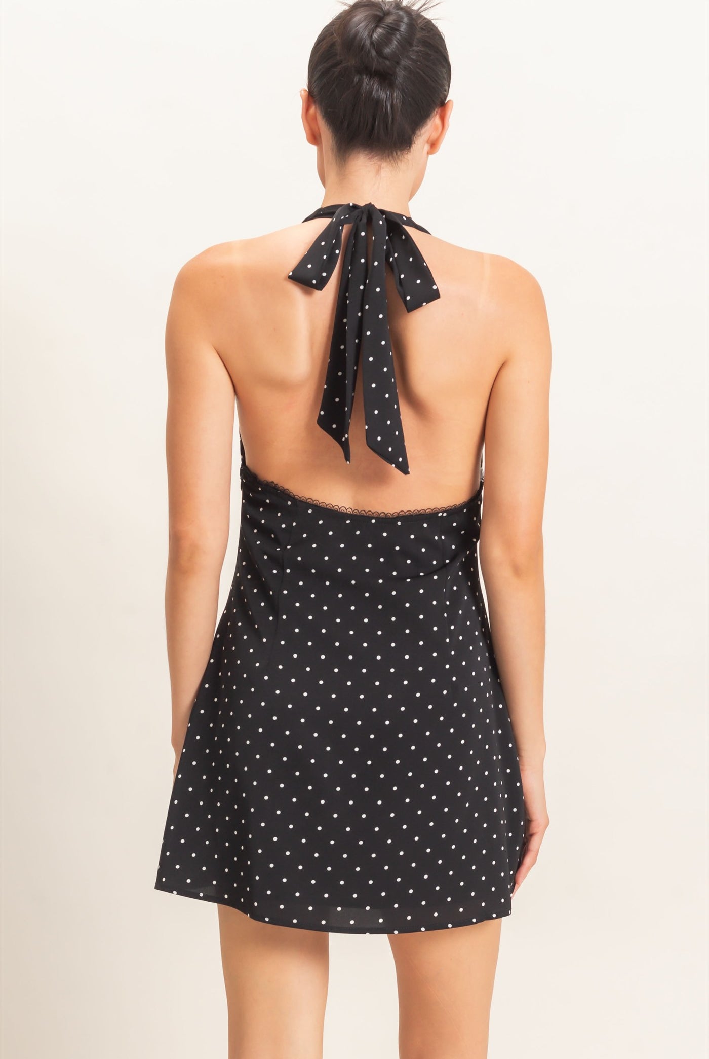 Wholesale Polka Dot Halter Dress Dresses HF26F027 BLACK HYFVE