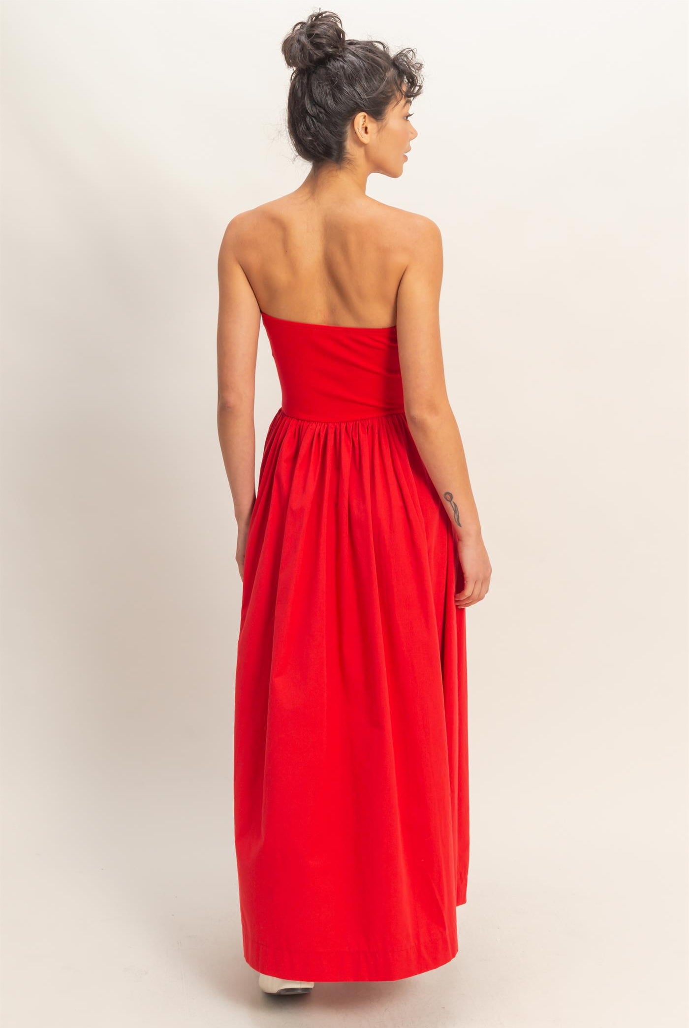 Wholesale Strapless Flowy Midi Dress Dresses DZ26A744 RED DOUBLE ZERO