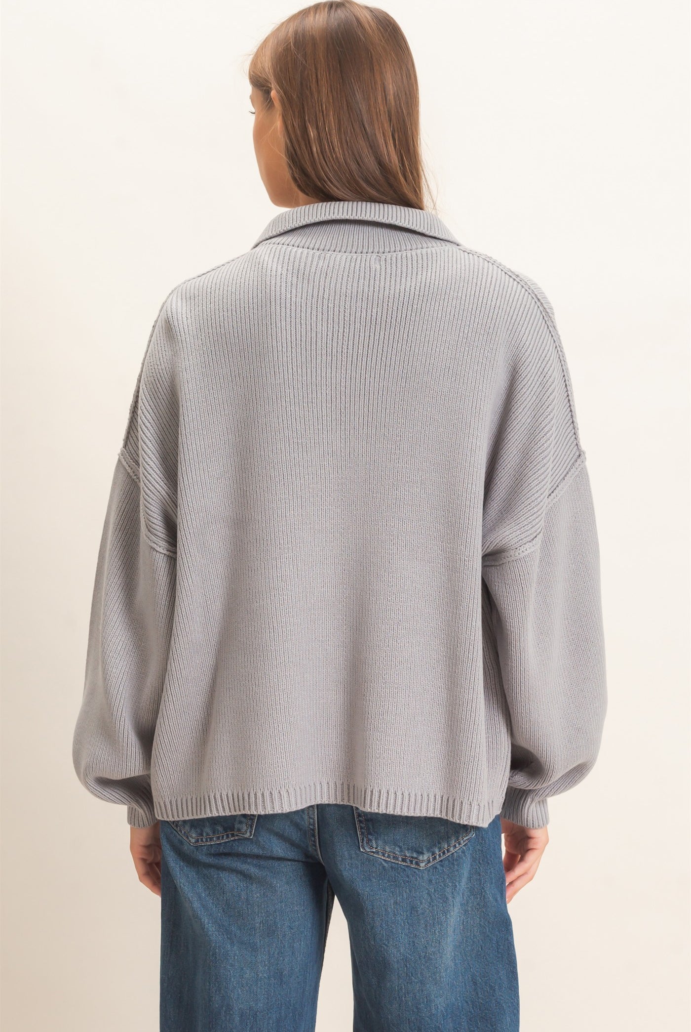 Wholesale High Neck Oversized Cardigan Cardigans DZ26E280 GRAY DOUBLE ZERO