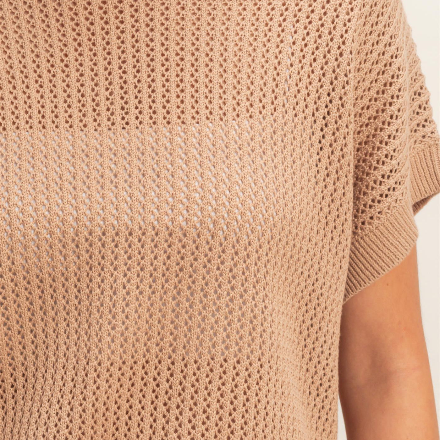 Wholesale Open-Knit Dolman Sleeve Top Clothing Tops DZ26A334 DARK TAUPE DOUBLE ZERO