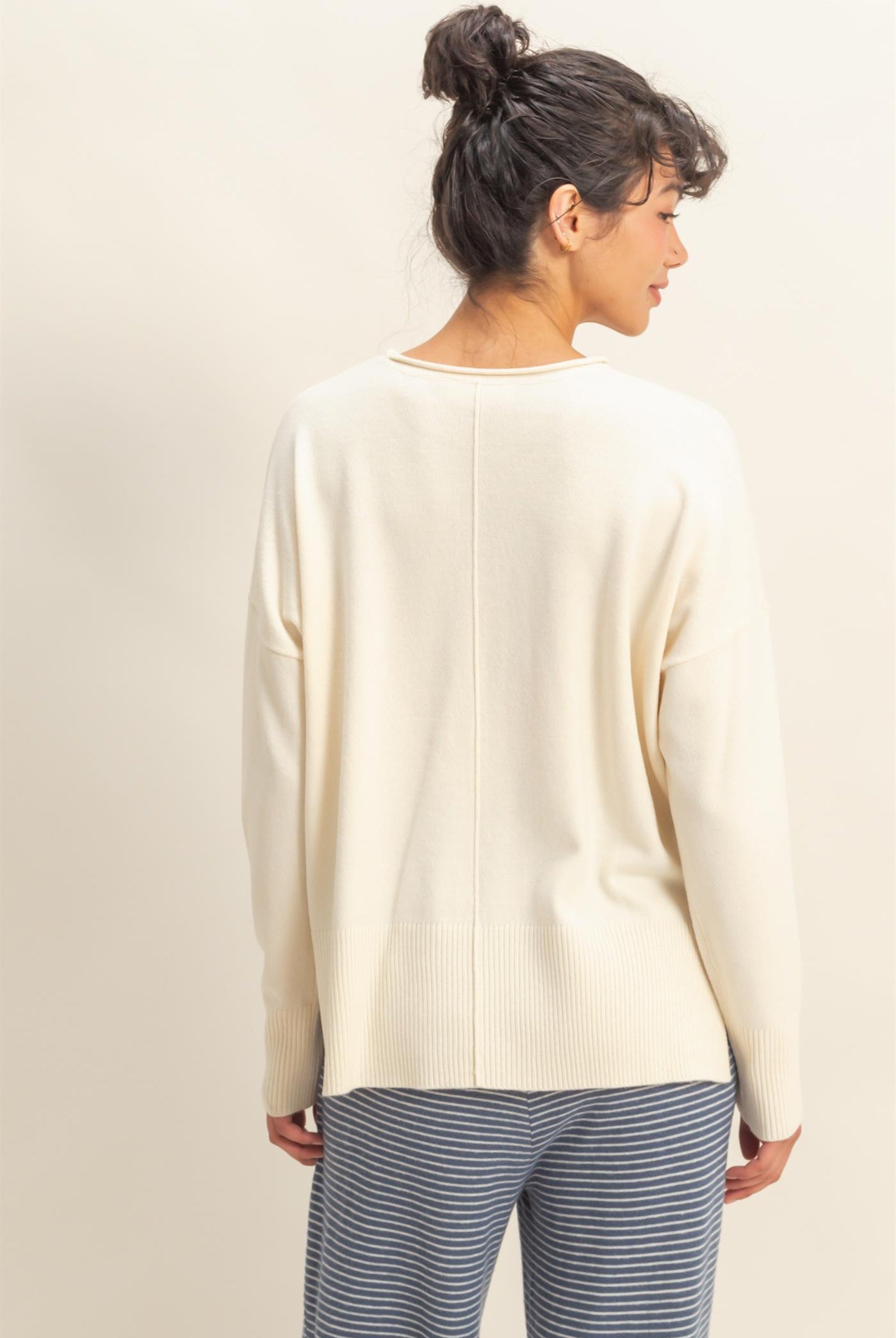 Wholesale Not A Player Roll Neck Drop Shoulder Sweater Sweaters DZ25C938 CREAM DOUBLE ZERO