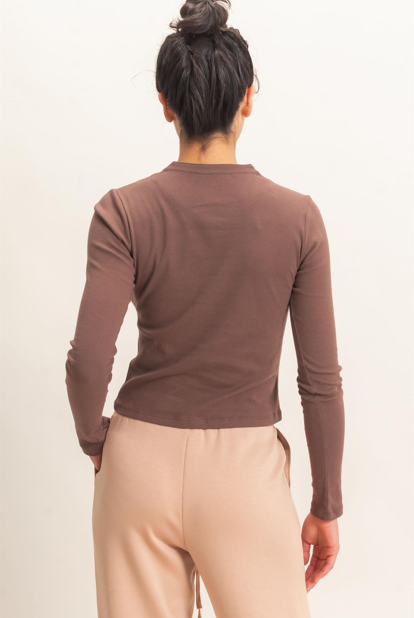 Wholesale Long Sleeve Henley Top Clothing Tops DZ26E865 DARK BROWN DOUBLE ZERO