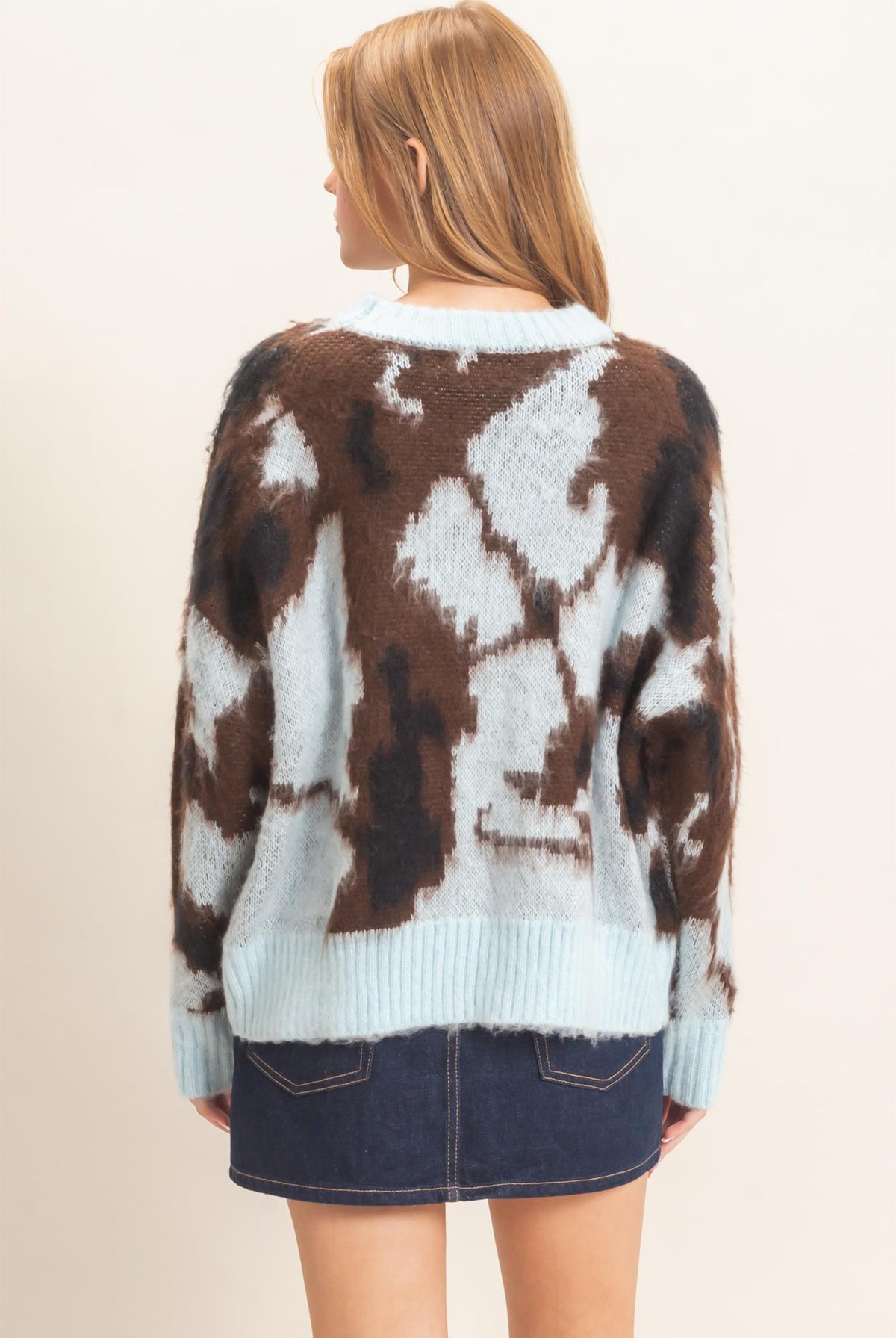 Wholesale Abstract Jacquard Mock Neck Sweater Sweaters HF26E663 BLUE HYFVE