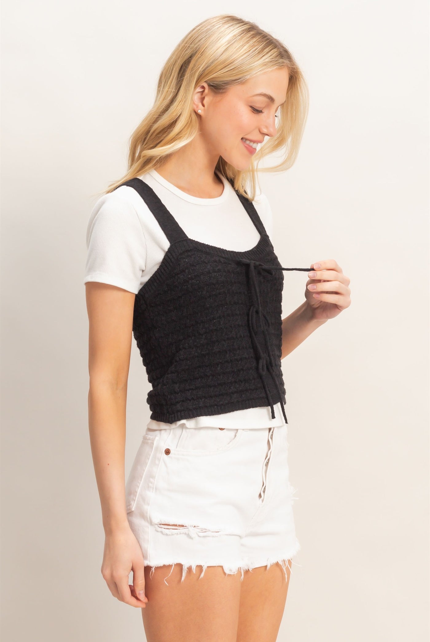 Wholesale Textured Knit Tank Clothing Tops HF26C002 BLACK HYFVE