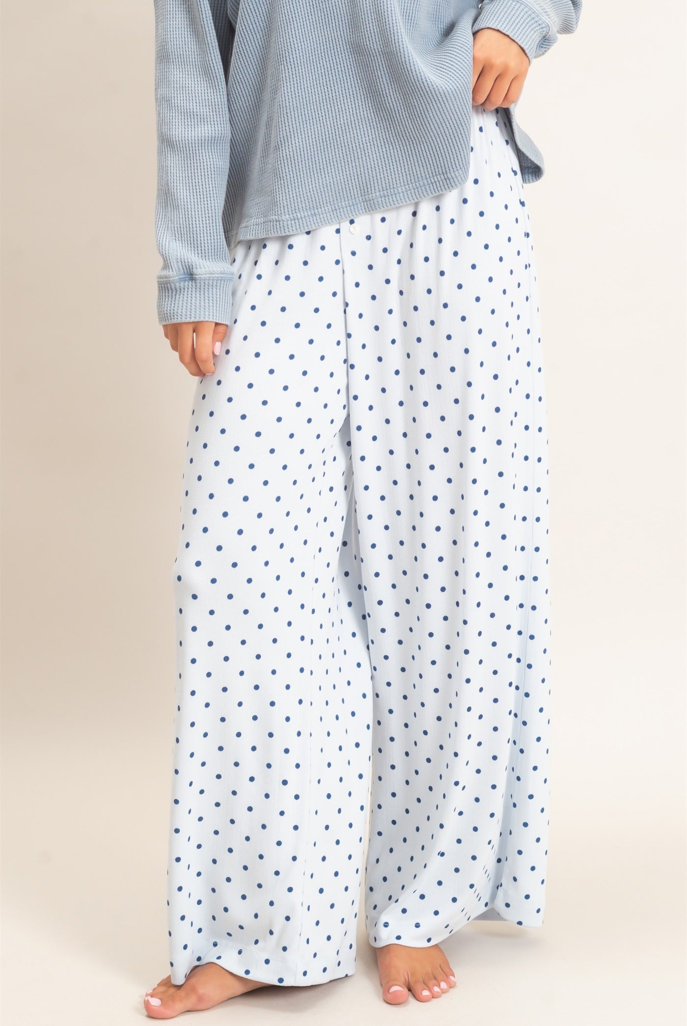 Wholesale Polka Dot Wide Leg Pants Pants DZ27A168 LIGHT BLUE DOUBLE ZERO