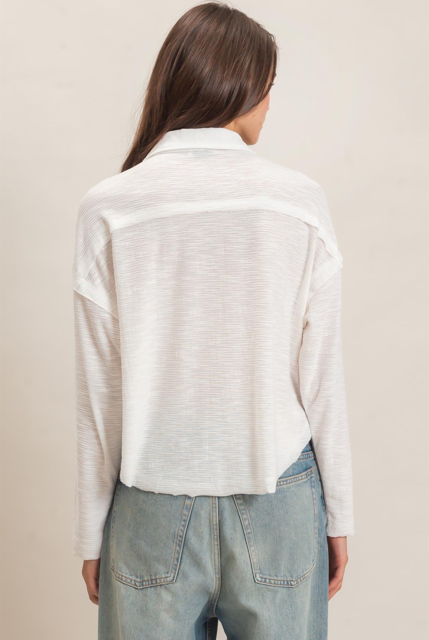 Wholesale Textured Button-Up Shirt Clothing Tops HF26C878 WHITE HYFVE