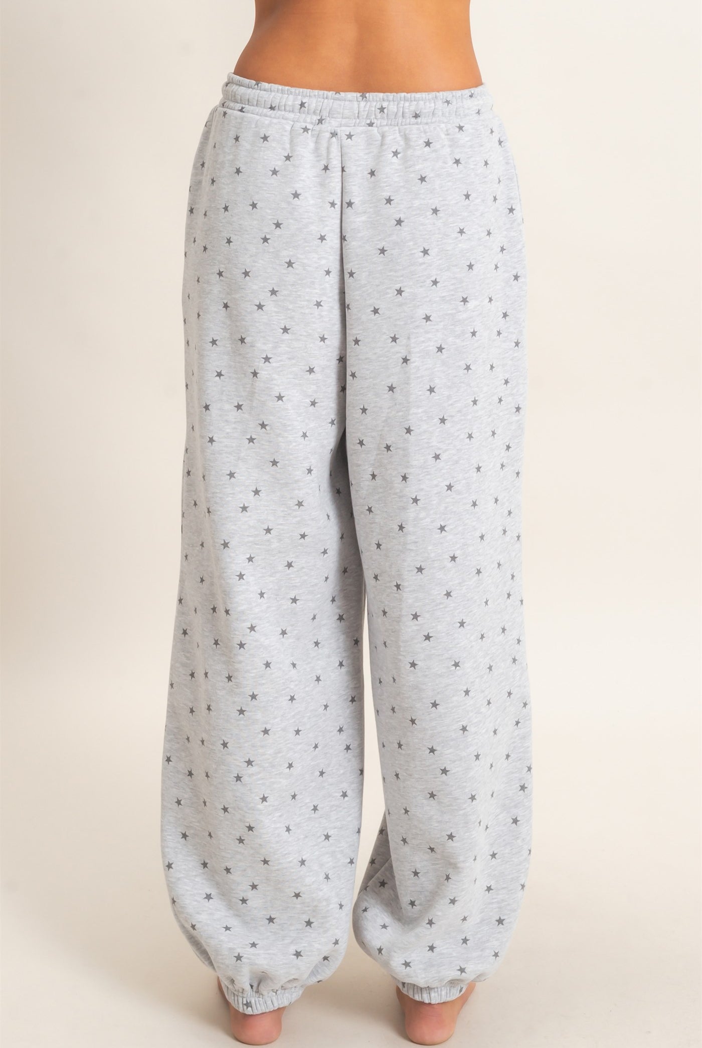 Wholesale Star Print Elastic Waist Jogger Pants Joggers DZ26E287 HEATHER GRAY DOUBLE ZERO
