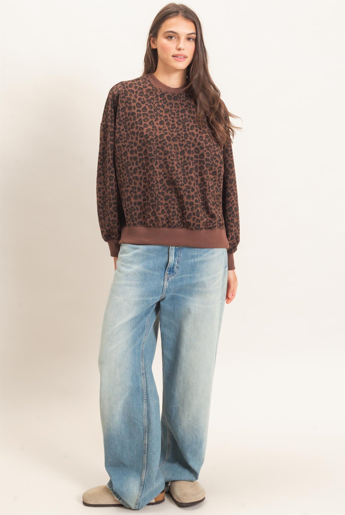 Wholesale Leopard Print Sweatshirt Sweatshirts HF27A426 BROWN HYFVE