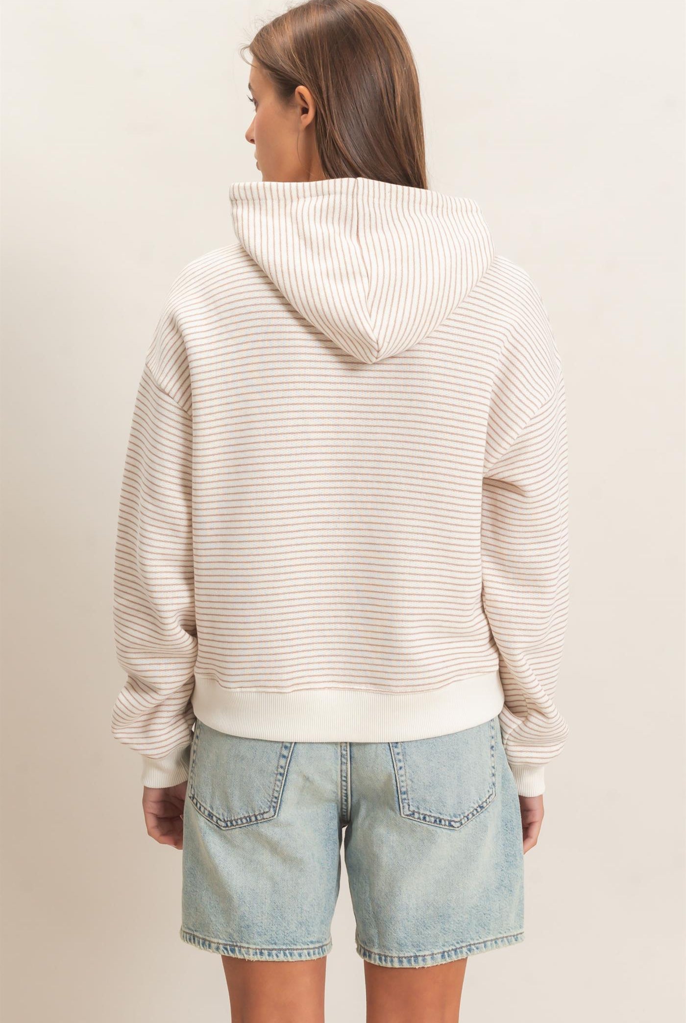Wholesale Striped French Terry Hoodie Hoodies DZ26C619 DARK TAUPE DOUBLE ZERO