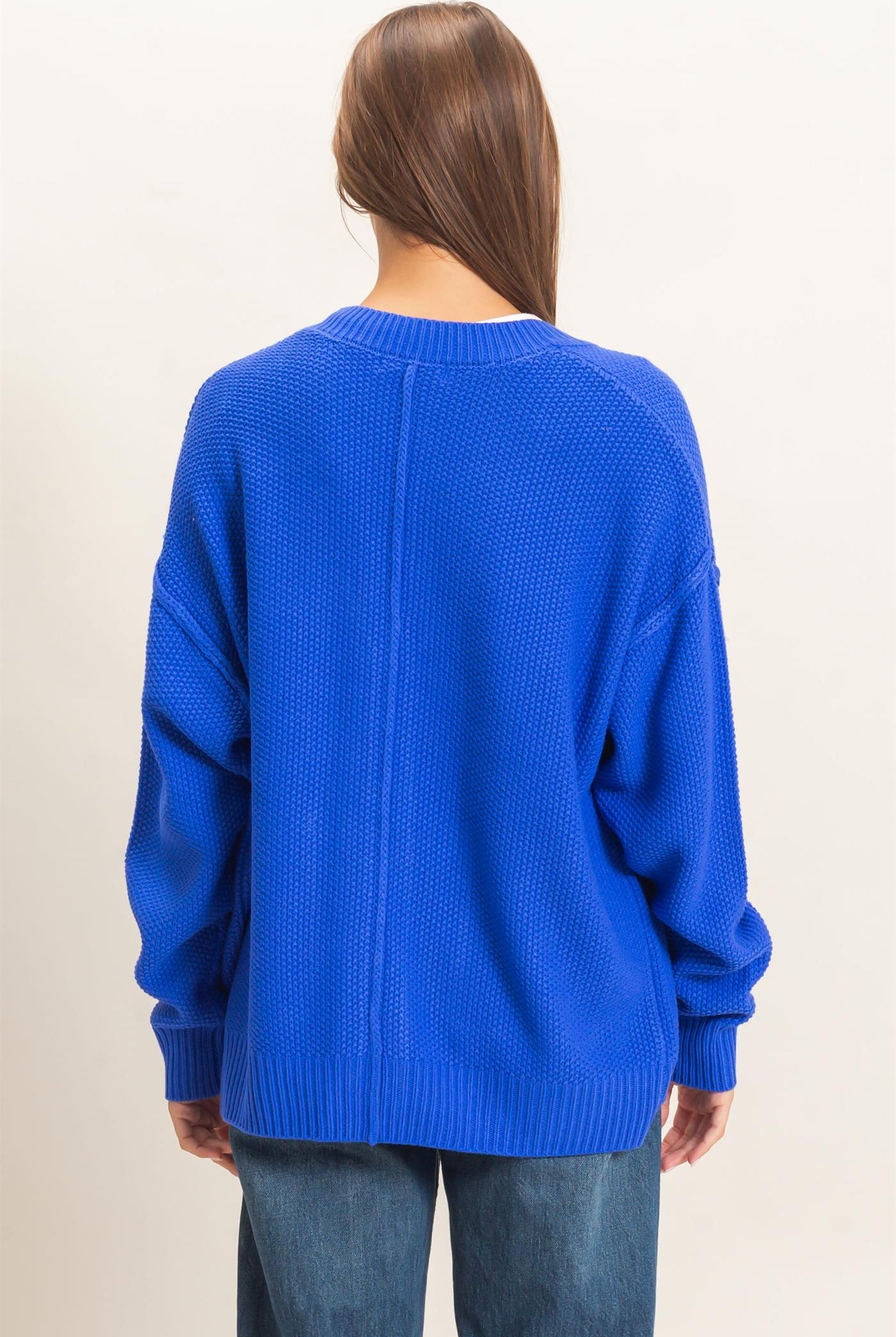 Wholesale Textured Oversized Knit Buttoned Cardigan Cardigans DZ26C971 COBALT DOUBLE ZERO