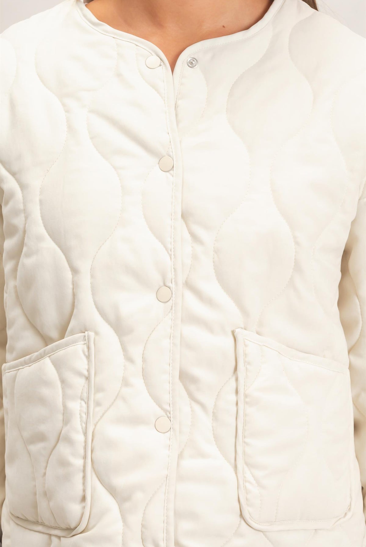 Wholesale Quilted Button Front Jacket Coats & Jackets DZ26F254 CREAM DOUBLE ZERO