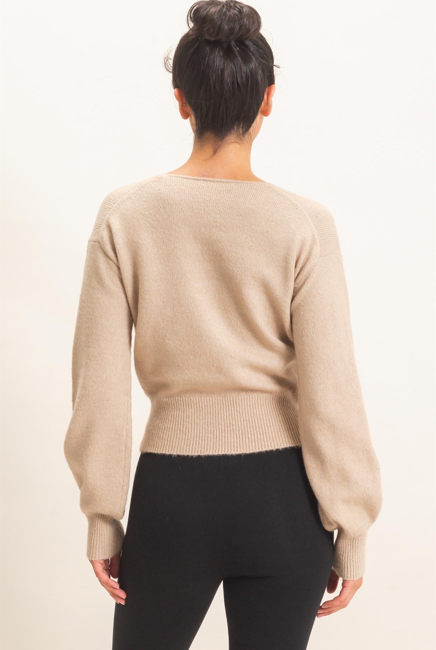 Wholesale Wrap V Neck Sweater Sweaters DZ26E948 TAUPE DOUBLE ZERO