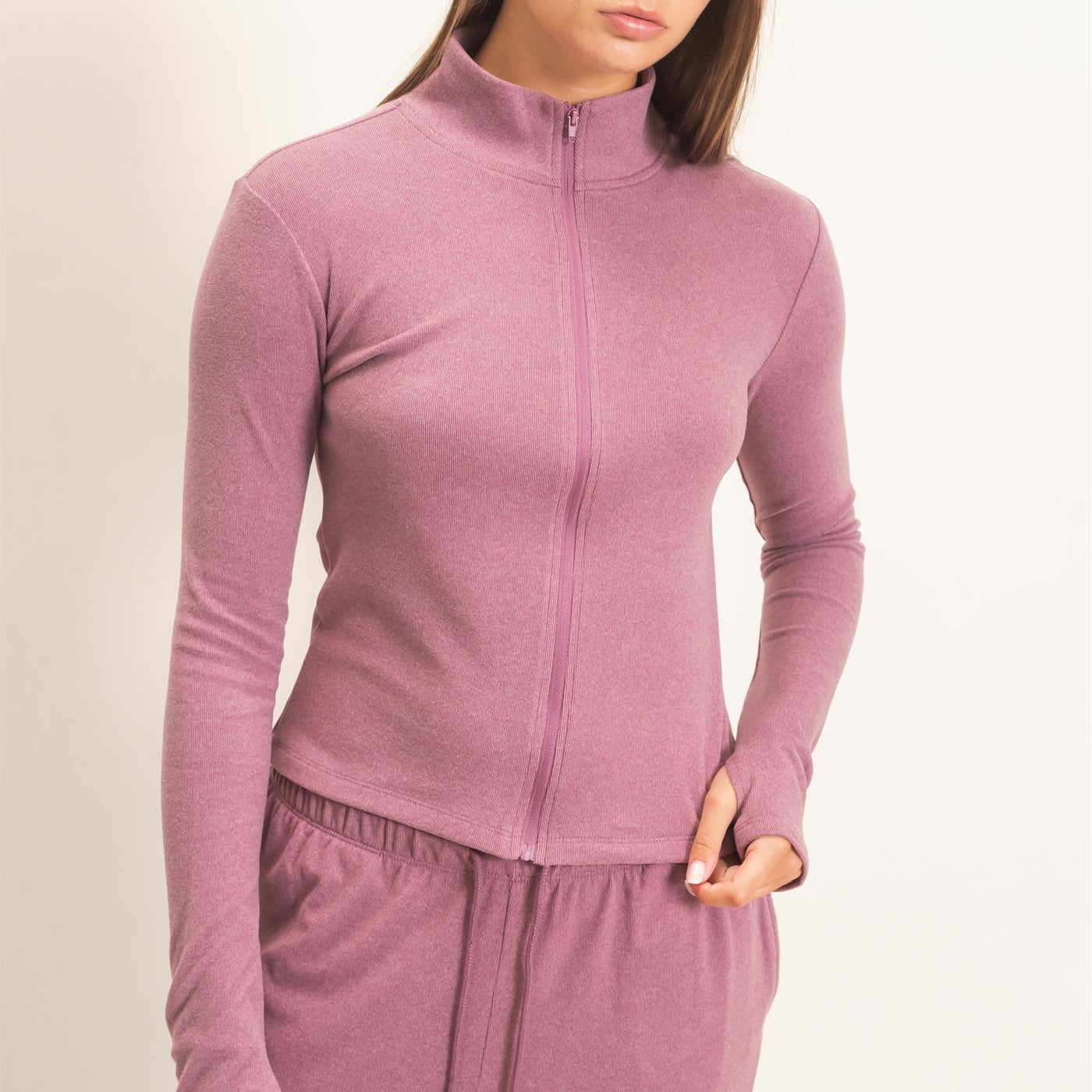 Wholesale Mock Neck Long Sleeve Zip Up Top Clothing Tops DZ26E911 PLUM DOUBLE ZERO