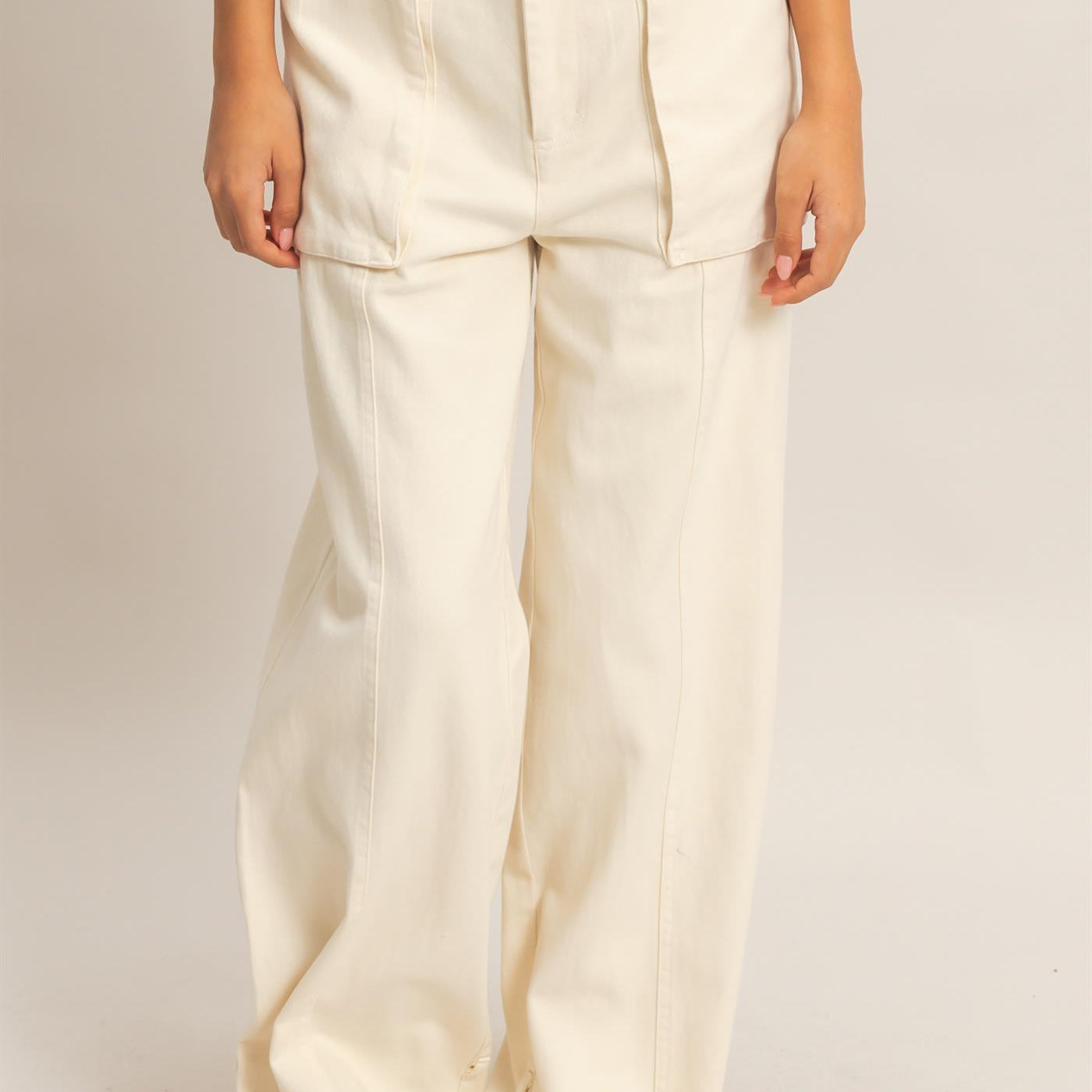 Wholesale High Rise Cargo Pants With Ankle Ties Pants DZ24C156 CREAM DOUBLE ZERO