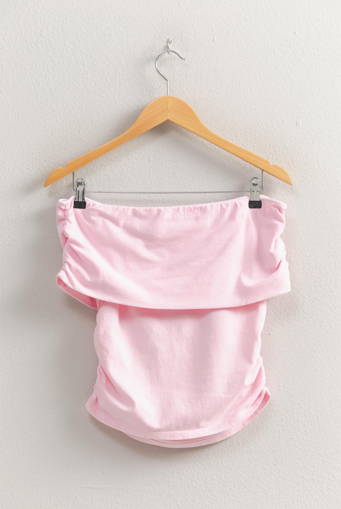 Wholesale Off-The-Shoulder Side Ruched Top Clothing Tops DZ25C848 SOFT PINK DOUBLE ZERO
