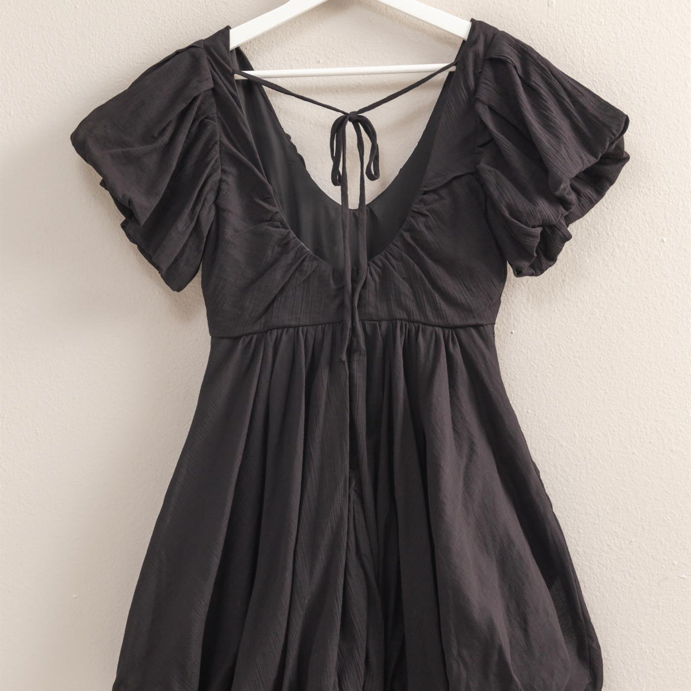 Wholesale V-Neck Puff Sleeve Flowy Mini Dress Dresses HF25A226 BLACK HYFVE