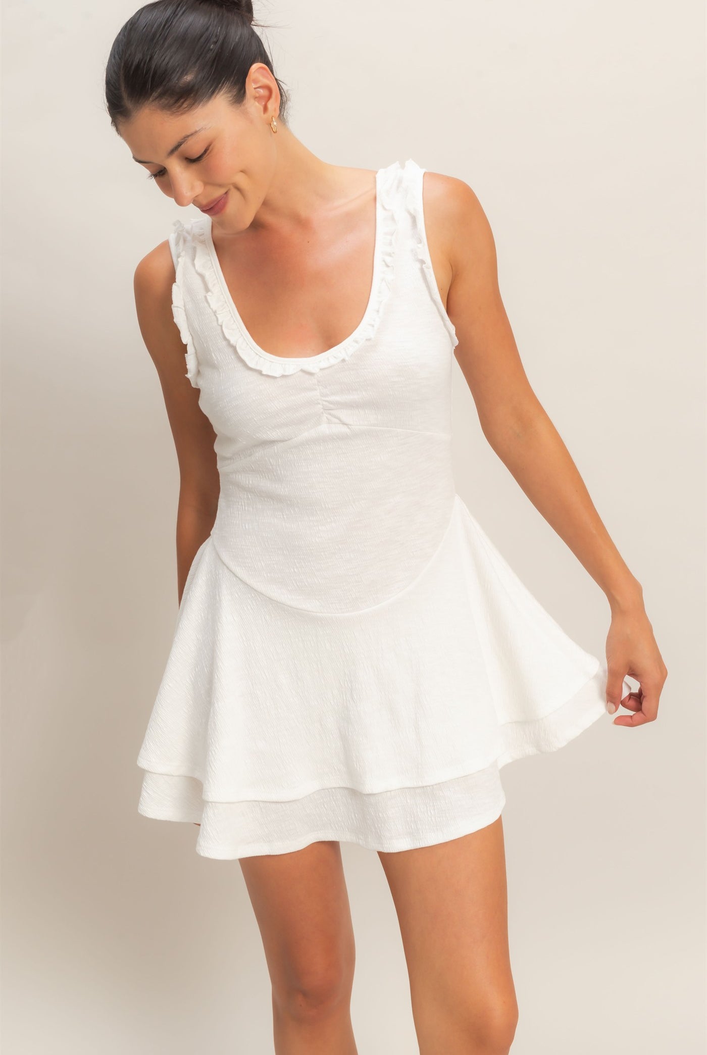 Wholesale Ruffled Scoop Neck Dress Dresses HF26A561 IVORY HYFVE