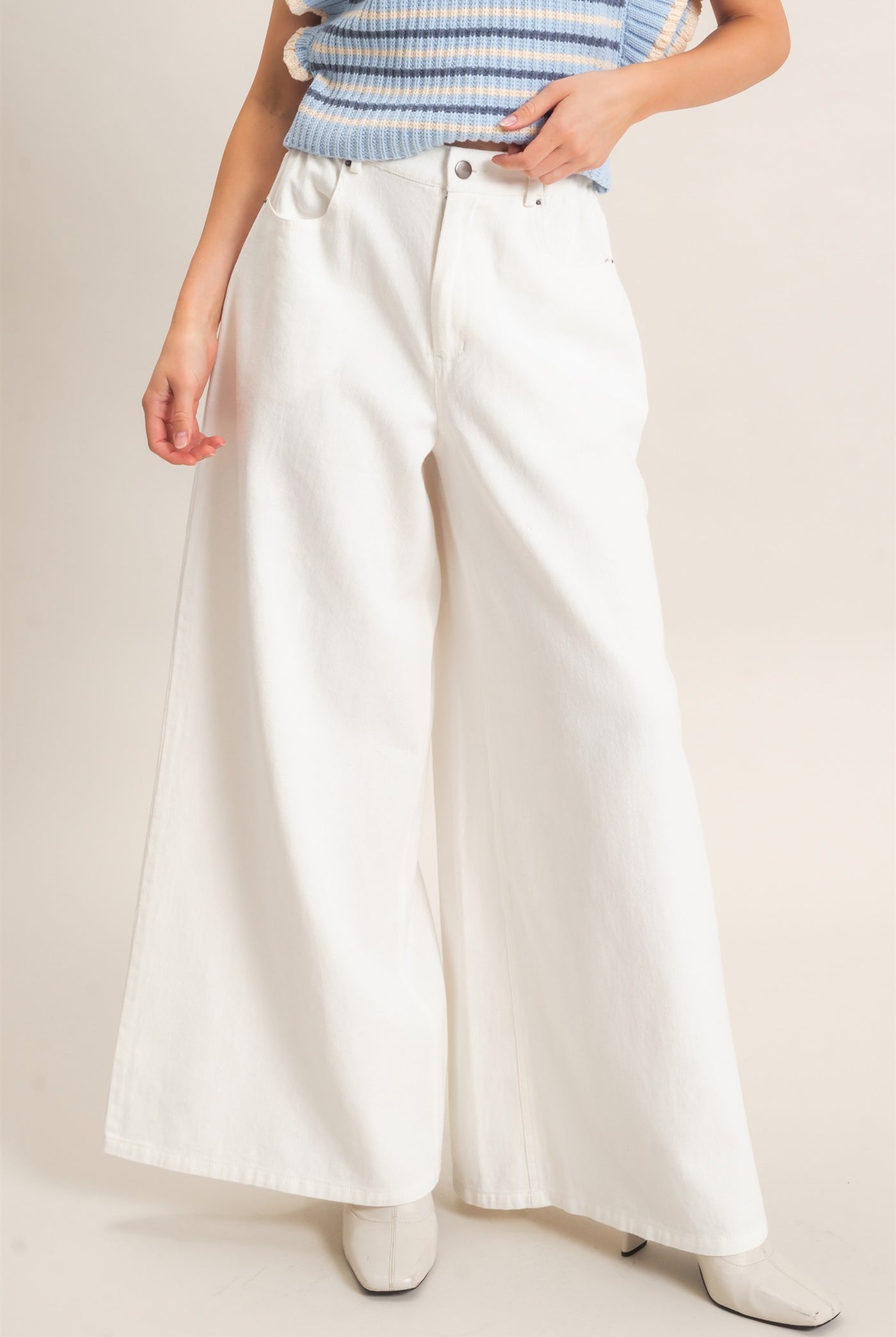 Wholesale Wide-Leg High-Rise Pants Pants HF26F222-D WHITE HYFVE