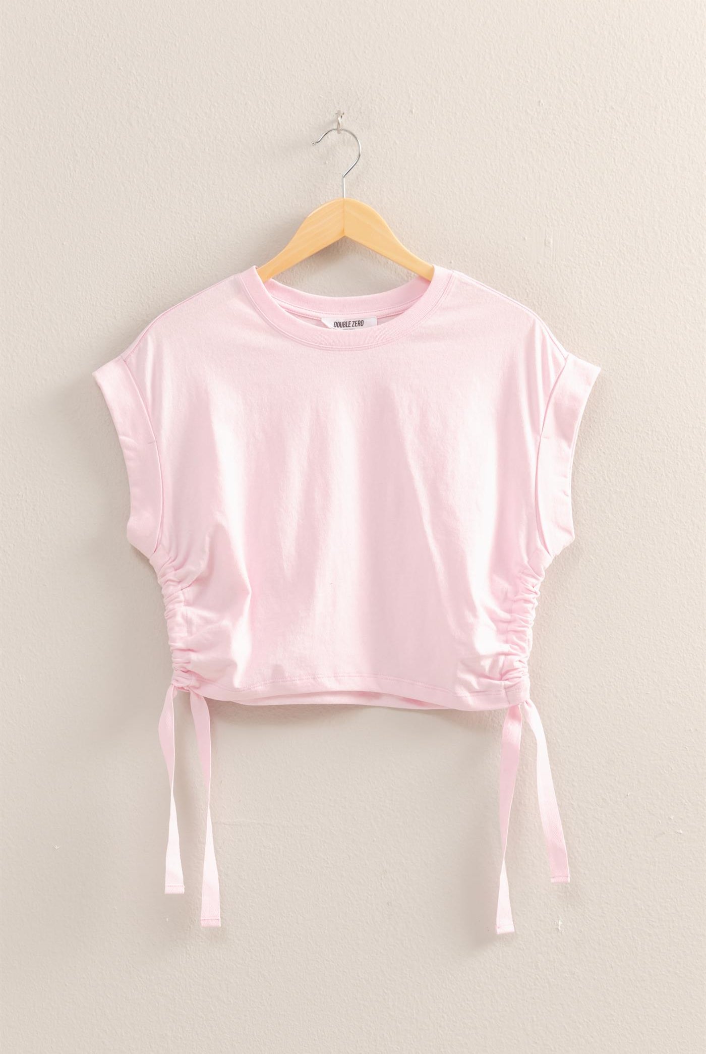 Wholesale Short Sleeve Side Tie Detail Top Clothing Tops DZ25C113 SOFT PINK DOUBLE ZERO