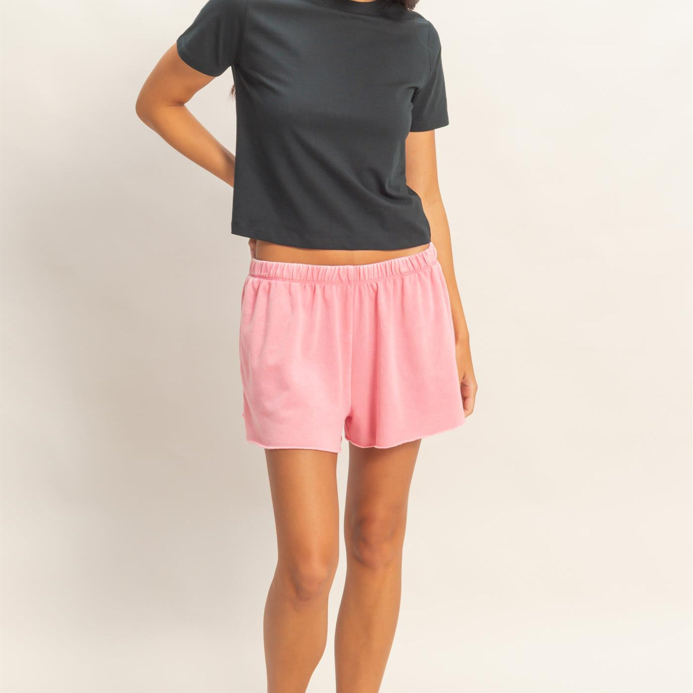 Wholesale Mineral Wash French Terry Shorts Shorts DZ26C040 TAFFY PINK DOUBLE ZERO