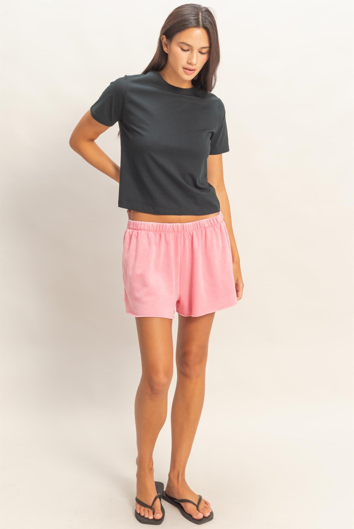 Wholesale Mineral Wash French Terry Shorts Shorts DZ26C040 TAFFY PINK DOUBLE ZERO