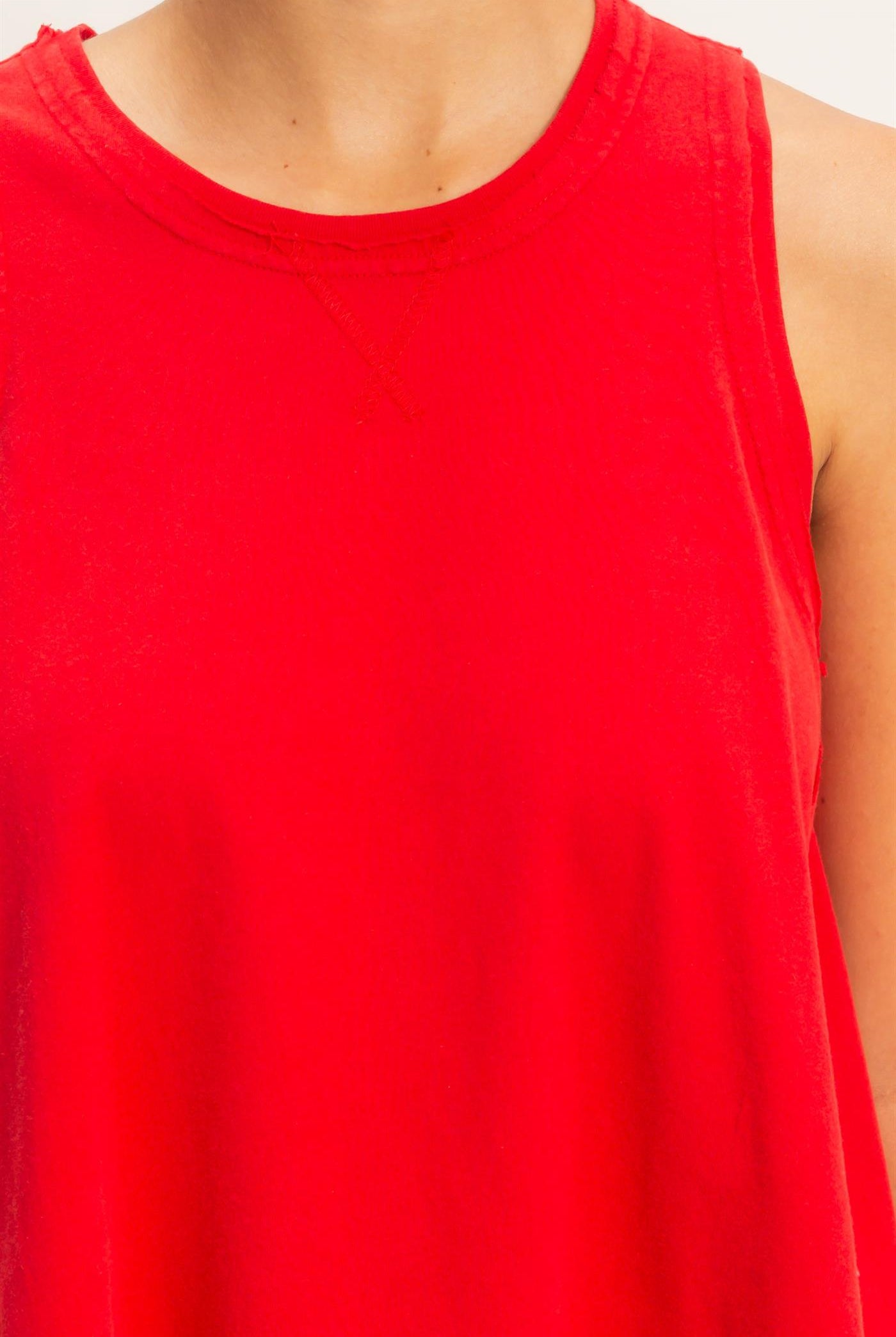 Wholesale Raw Edge Details Sleeveless Washed Top Clothing Tops DZ26E278 RED DOUBLE ZERO