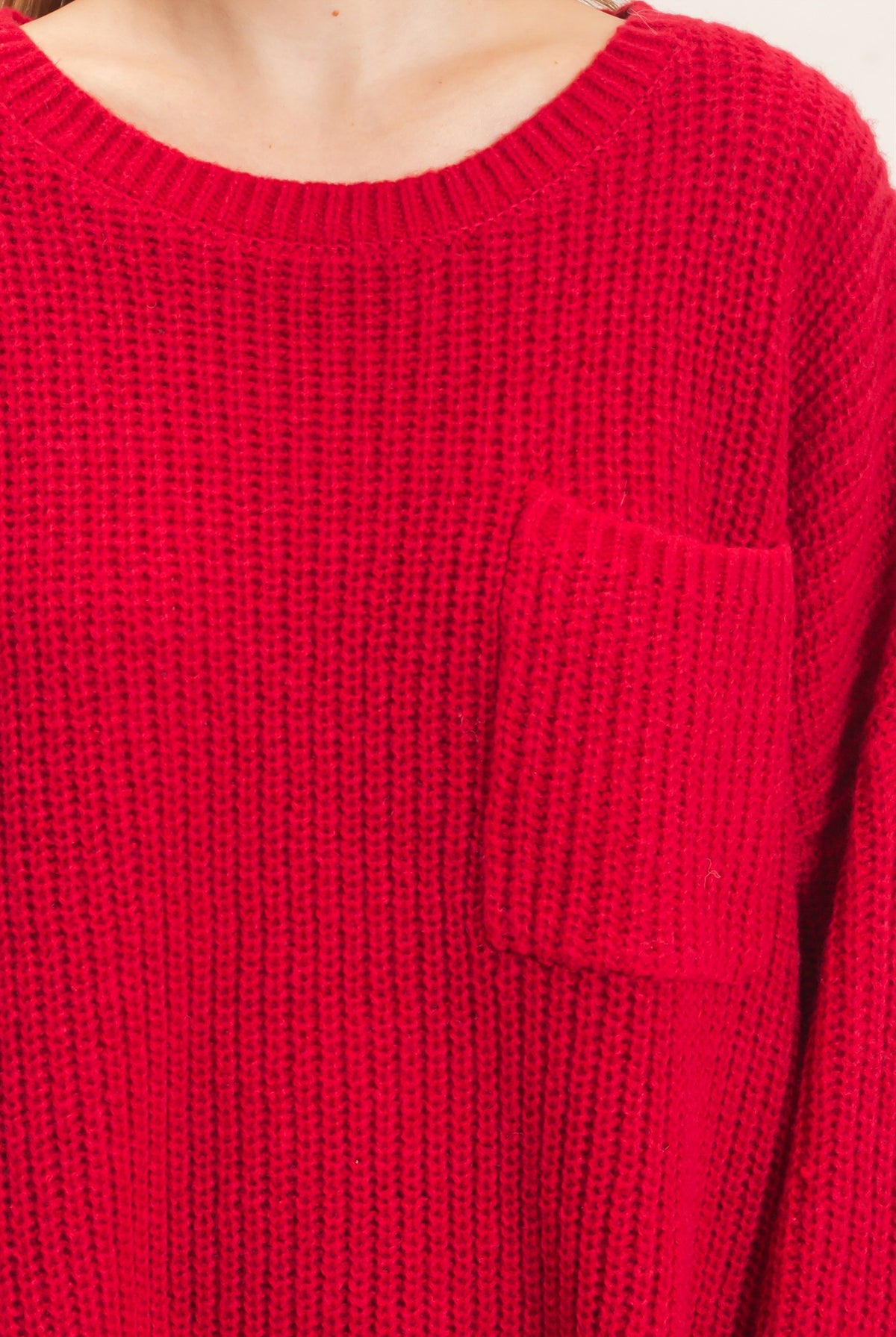 Wholesale Ribbed Knit Patch Pocket Sweater Sweaters HF26F177 BURGUNDY HYFVE