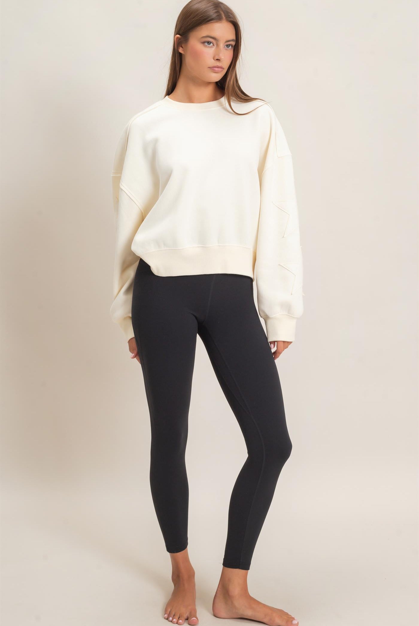 Wholesale Star Patch Sleeve Sweatshirt Sweatshirts DZ26E888 CREAM DOUBLE ZERO