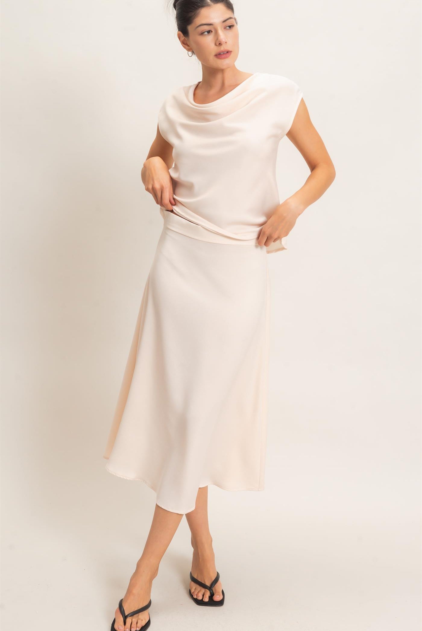 Wholesale Satin Cowl Neck Top And Skirt Set Clothing HF26C690-SET ALPACA HYFVE