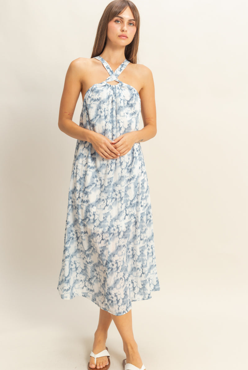 Wholesale Halter Cross Neck Backless Maxi Dress Dresses HF22E496 GRAY HYFVE