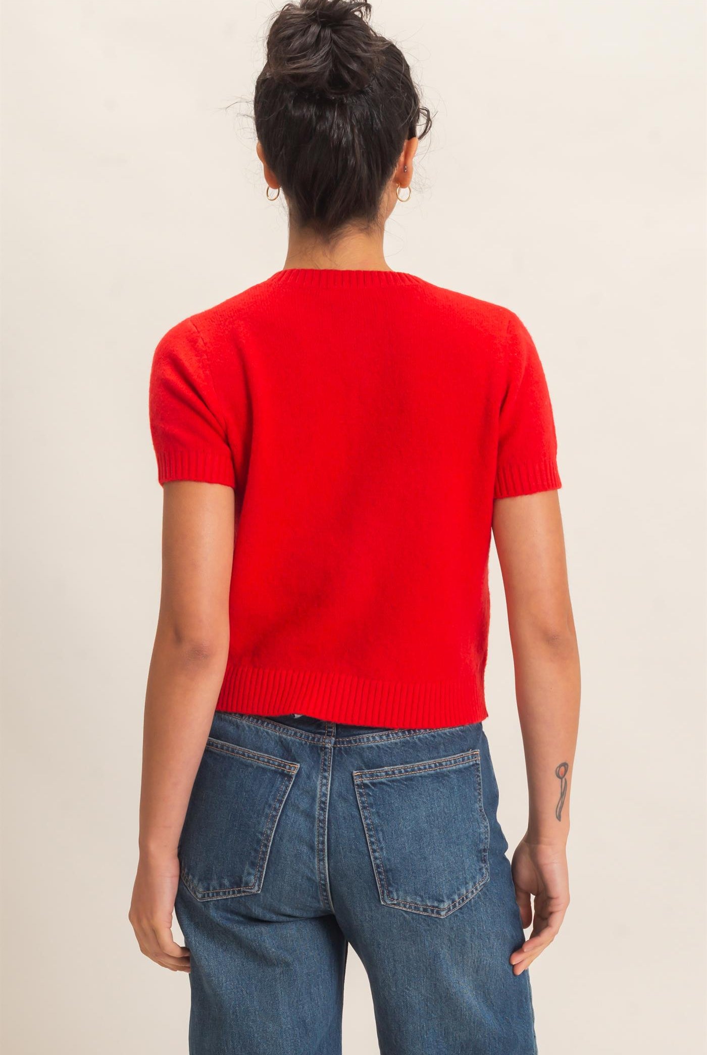 Wholesale Crew Neck Short Sleeve Cardigan Cardigans DZ26E108 RED DOUBLE ZERO