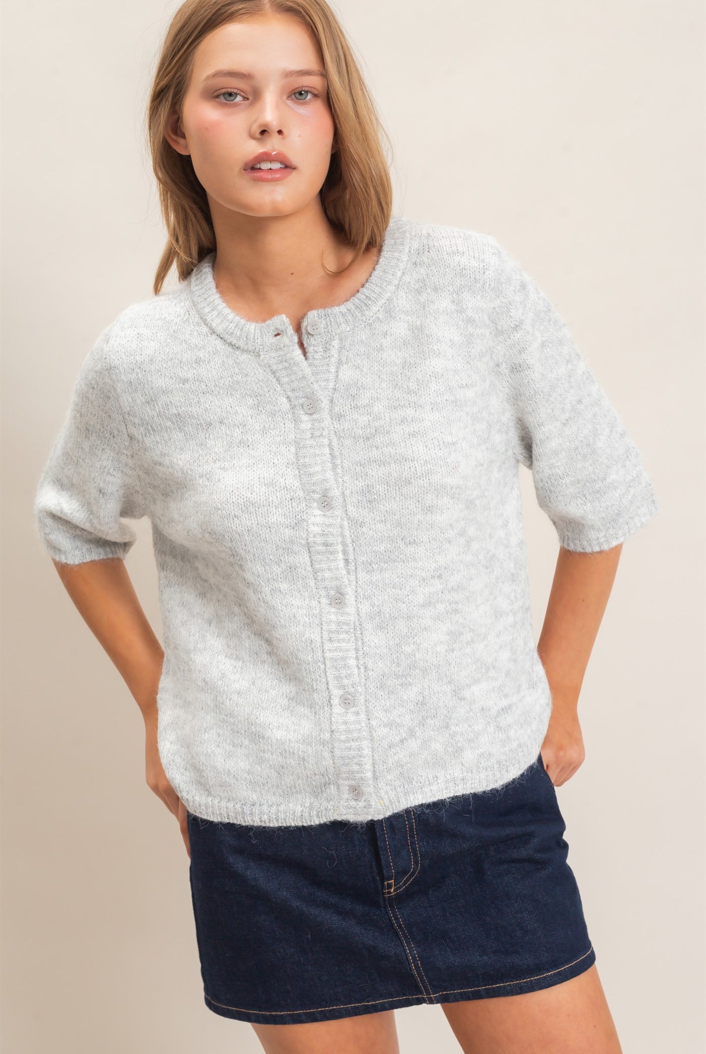 Wholesale Button-Up Cardigan Cardigans HF26E228 HEATHER GRAY HYFVE