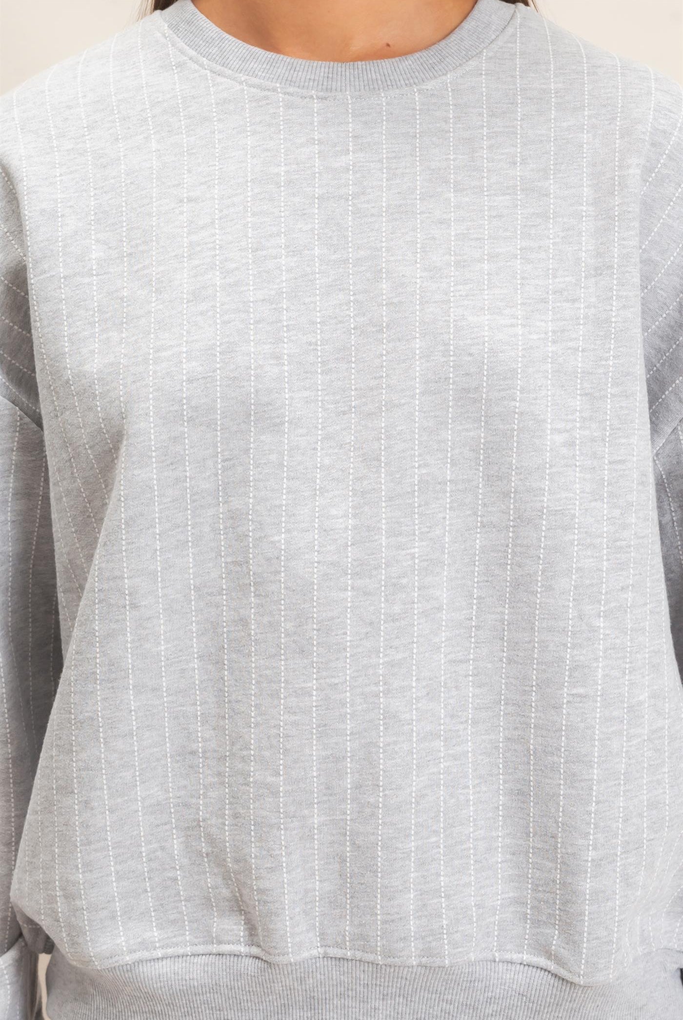 Wholesale Pinstripe Crew Neck Sweatshirt Sweatshirts DZ26E627 HEATHER GRAY DOUBLE ZERO