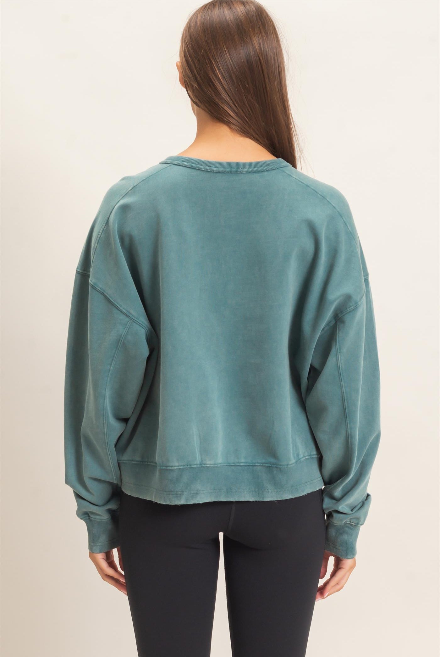 Wholesale Acid Wash Seam Detail Crew Neck Sweatshirt Sweatshirts DZ26E260 DARK TEAL DOUBLE ZERO