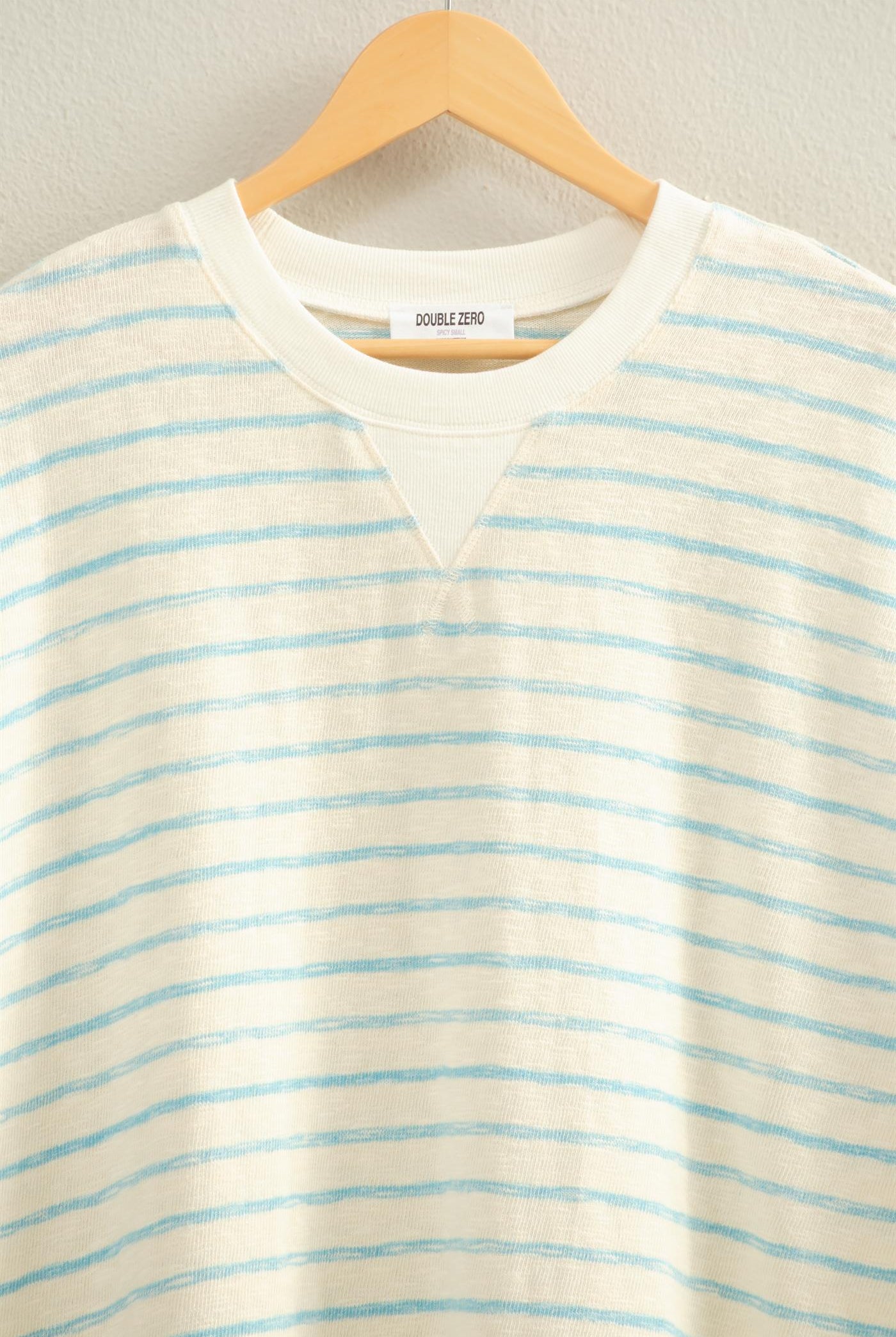 Wholesale Oversized Striped V-Stitch Short Sleeve Top Clothing Tops DZ26A455 BLUE DOUBLE ZERO