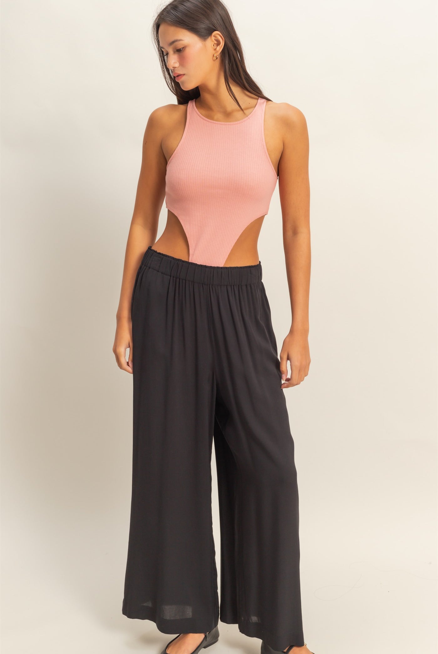 Wholesale High Cut Bodysuit Clothing Tops DZ22E146 TEAK ROSE DOUBLE ZERO